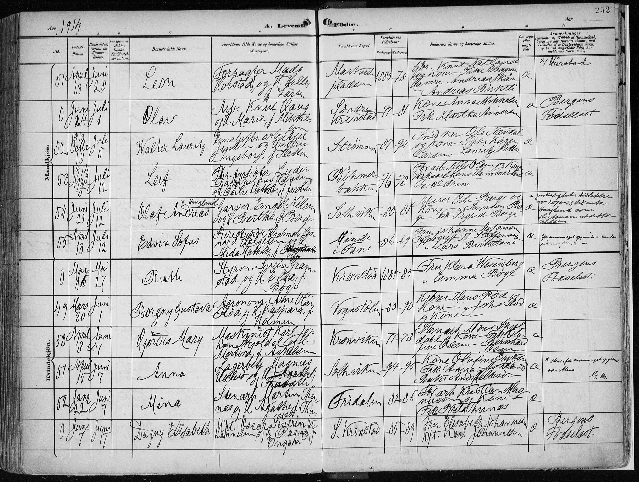 Årstad Sokneprestembete, AV/SAB-A-79301/H/Haa/L0002: Parish register (official) no. A 2, 1899-1914, p. 252