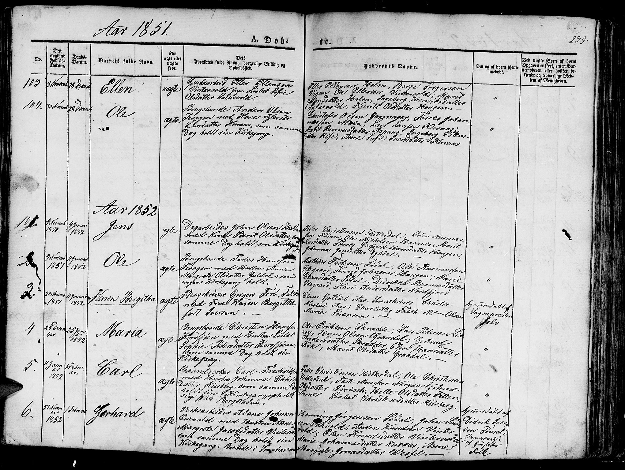 Ministerialprotokoller, klokkerbøker og fødselsregistre - Sør-Trøndelag, SAT/A-1456/681/L0938: Parish register (copy) no. 681C02, 1829-1879, p. 239