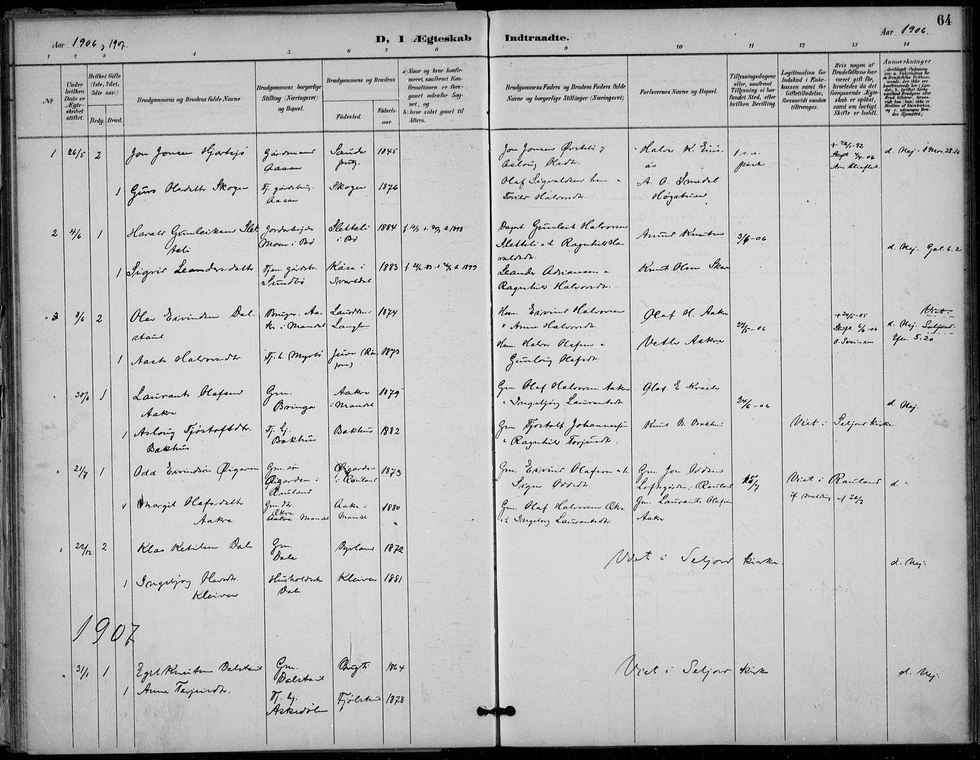 Seljord kirkebøker, SAKO/A-20/F/Fb/L0002: Parish register (official) no. II 2, 1887-1917, p. 64