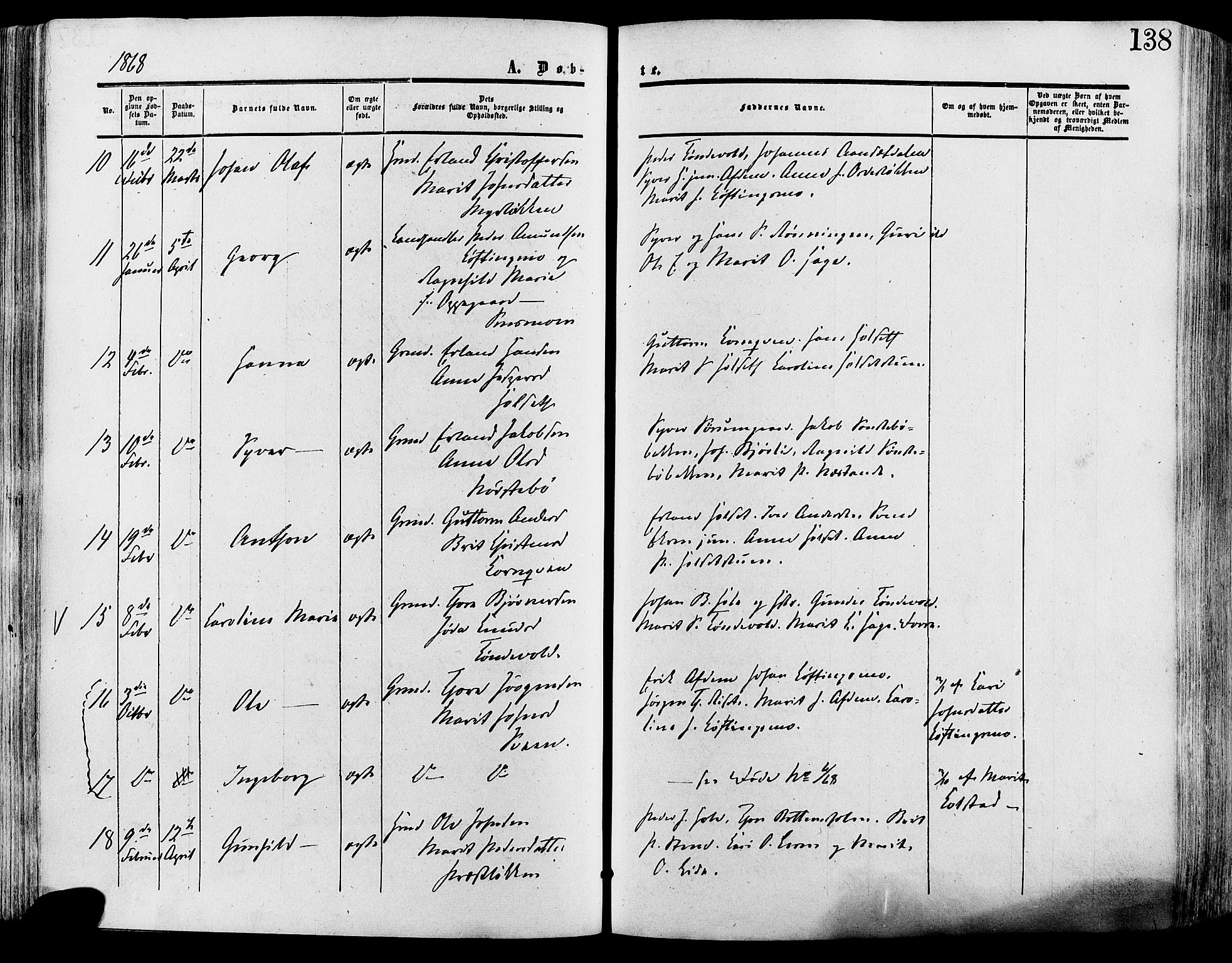 Lesja prestekontor, SAH/PREST-068/H/Ha/Haa/L0008: Parish register (official) no. 8, 1854-1880, p. 138