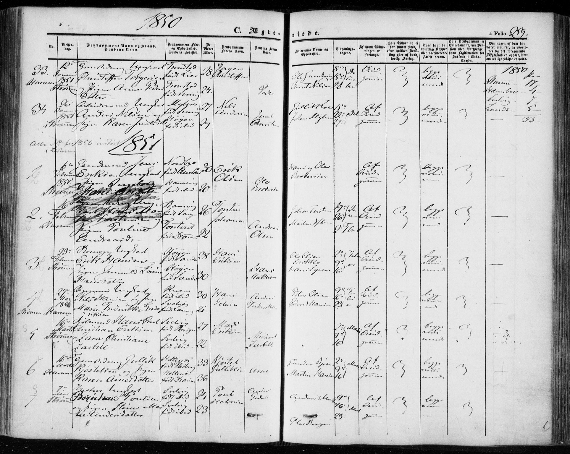 Hurum kirkebøker, SAKO/A-229/F/Fa/L0011: Parish register (official) no. 11, 1847-1860, p. 259
