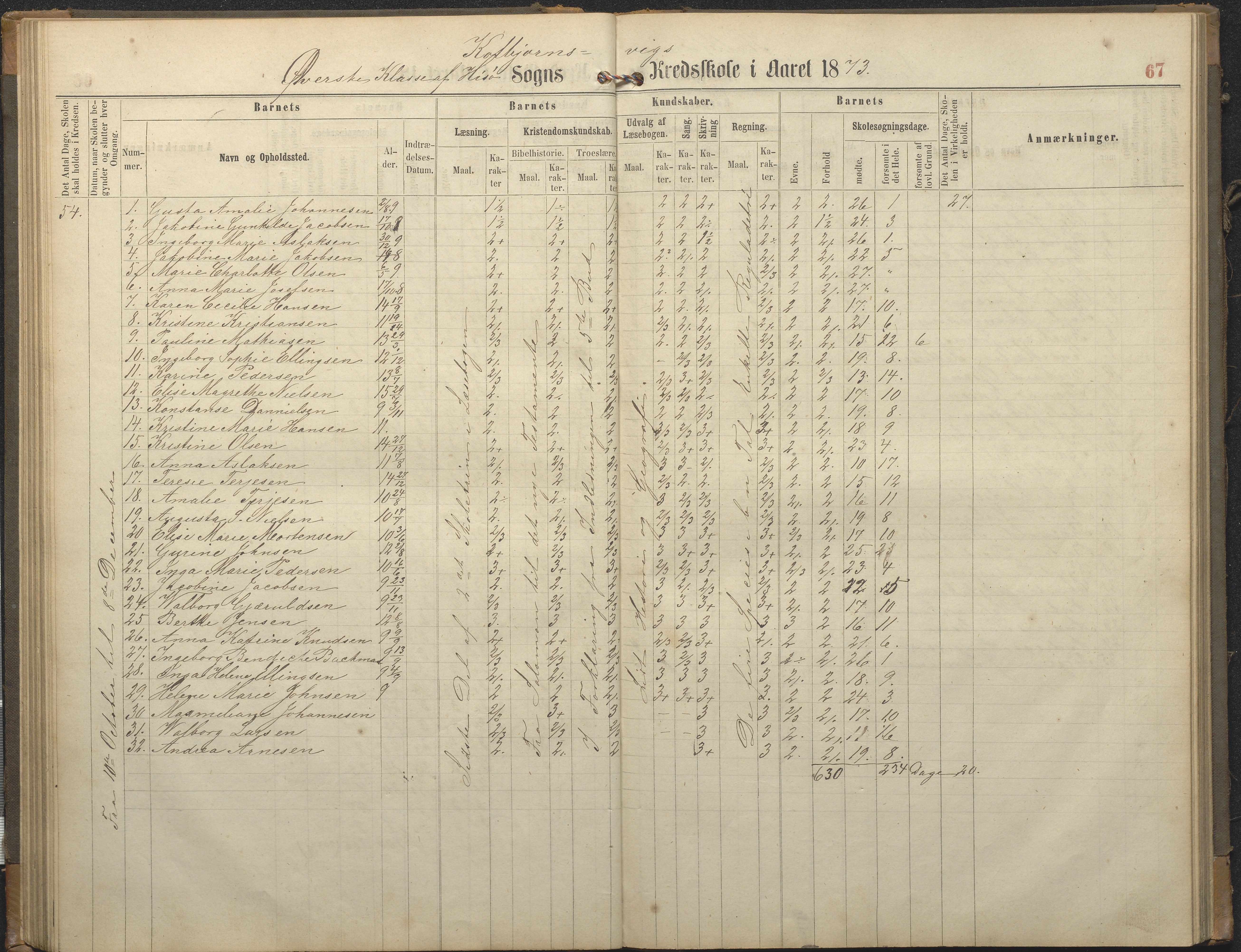 Hisøy kommune frem til 1991, AAKS/KA0922-PK/32/L0006: Skoleprotokoll, 1863-1887, p. 67