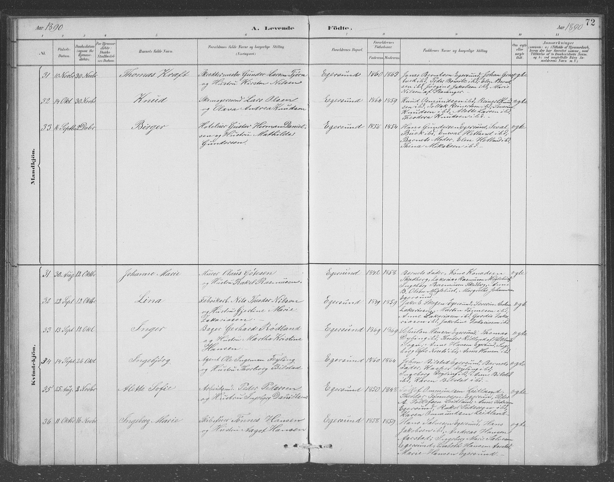 Eigersund sokneprestkontor, AV/SAST-A-101807/S09/L0008: Parish register (copy) no. B 8, 1882-1892, p. 72