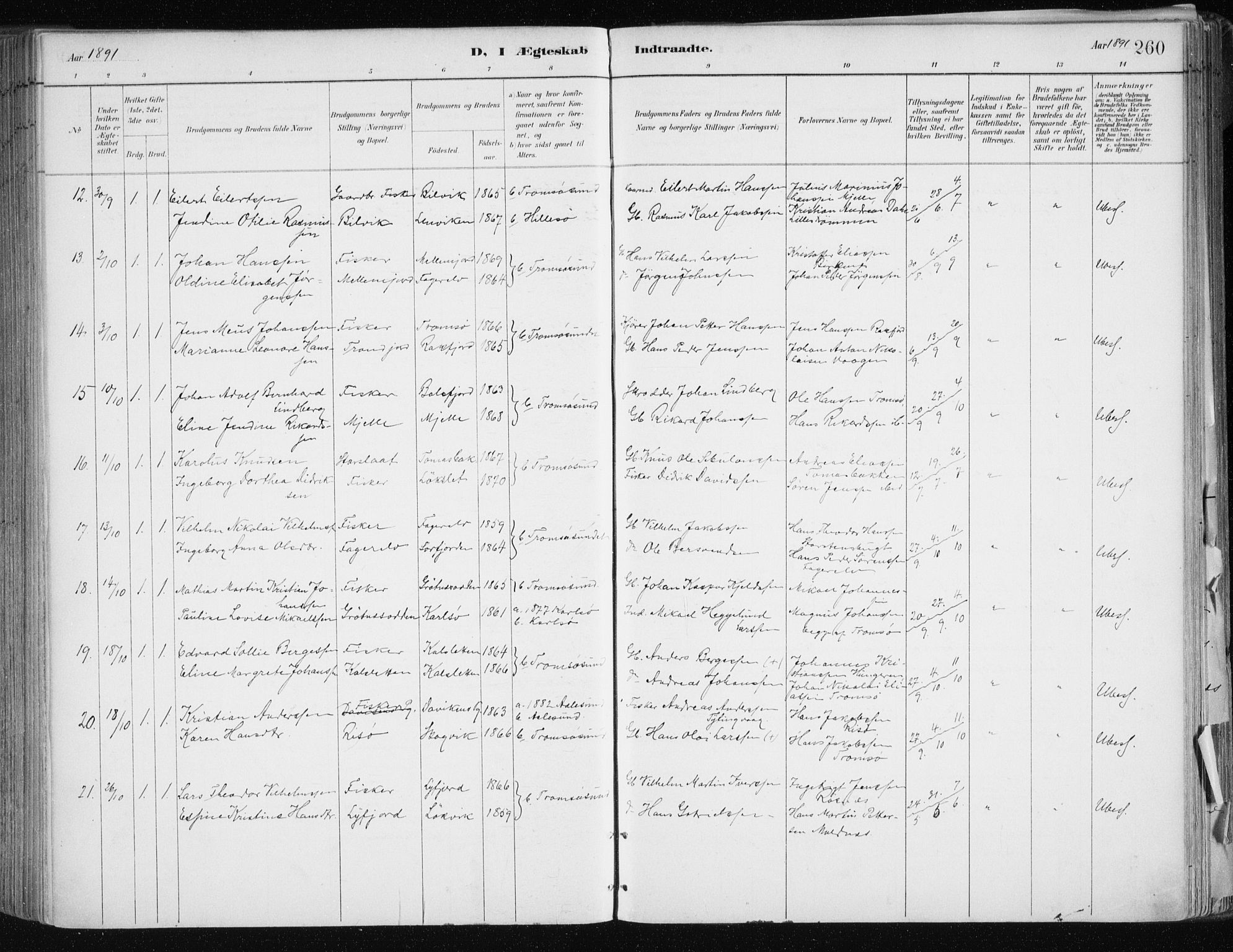 Tromsøysund sokneprestkontor, AV/SATØ-S-1304/G/Ga/L0005kirke: Parish register (official) no. 5, 1888-1896, p. 260