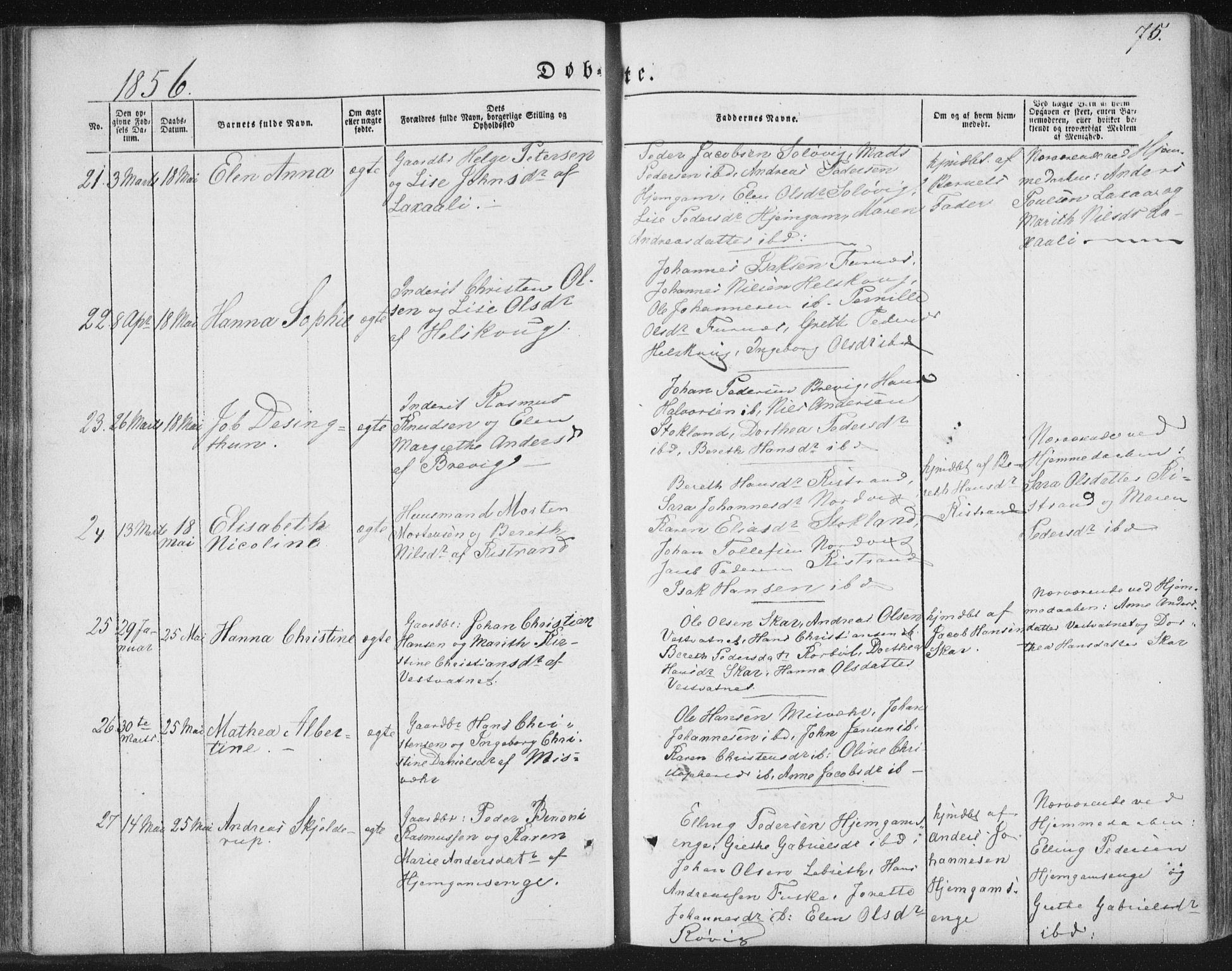 Ministerialprotokoller, klokkerbøker og fødselsregistre - Nordland, AV/SAT-A-1459/852/L0738: Parish register (official) no. 852A08, 1849-1865, p. 75