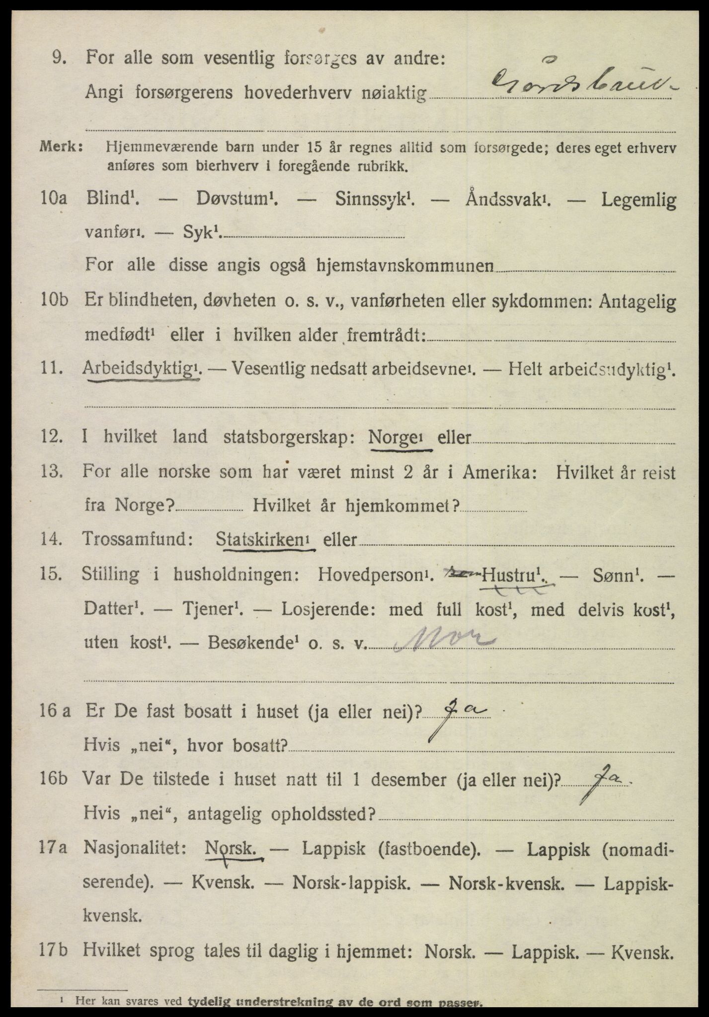 SAT, 1920 census for Tydal, 1920, p. 882