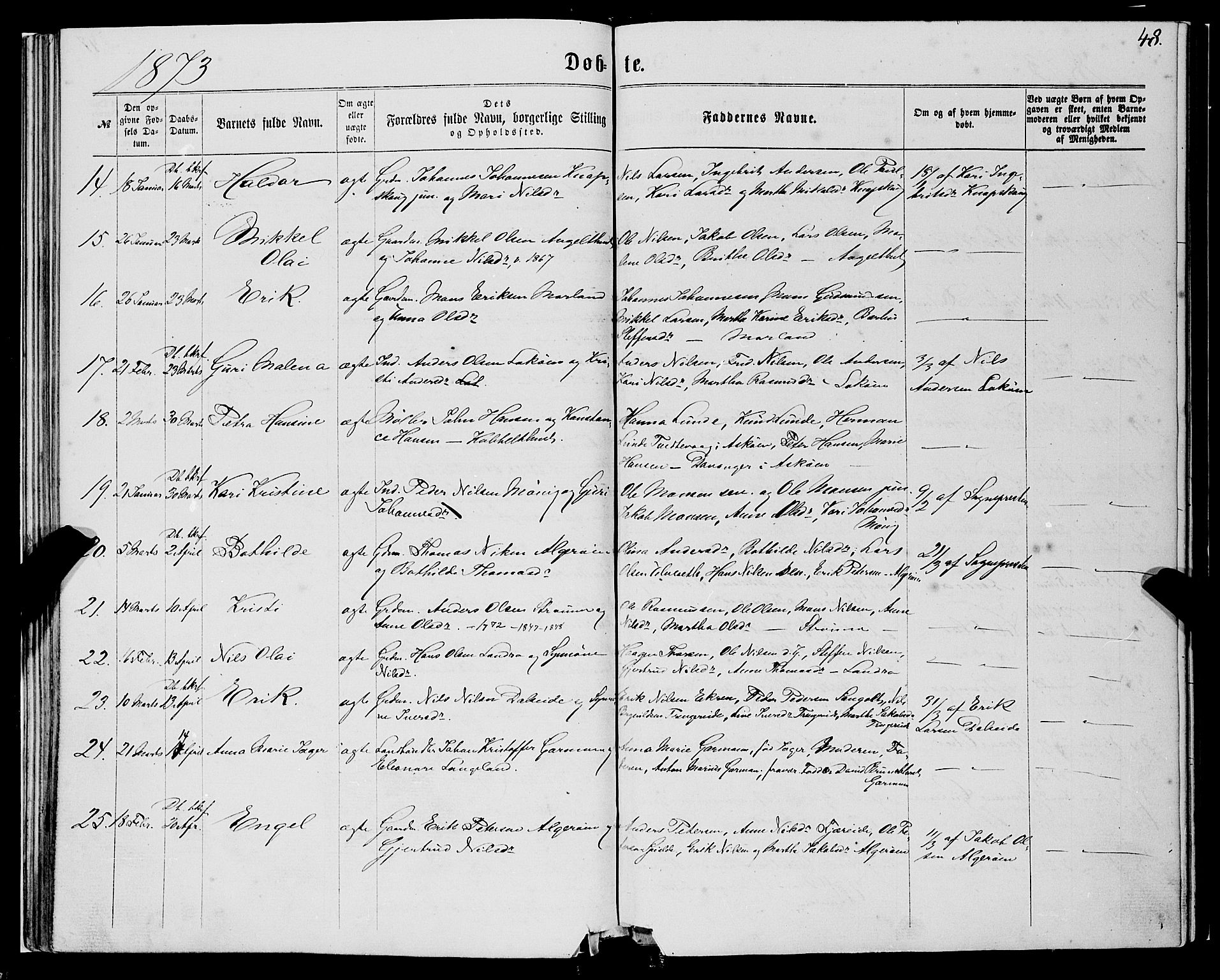 Fjell sokneprestembete, SAB/A-75301/H/Haa: Parish register (official) no. A 3, 1864-1877, p. 48