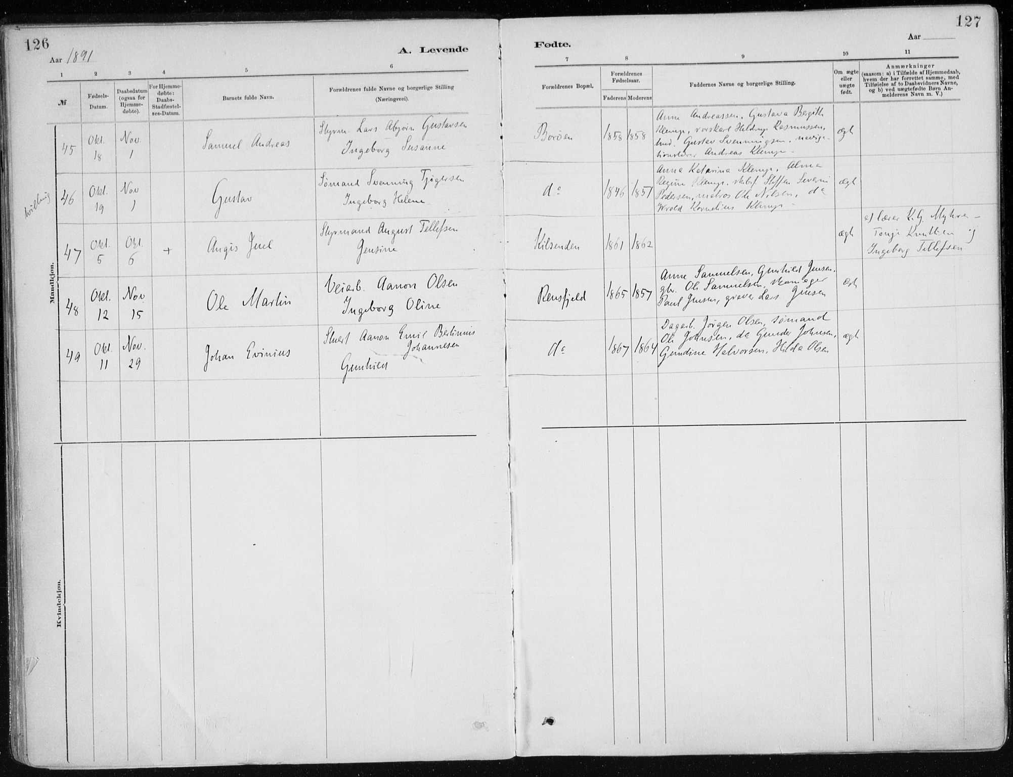 Dypvåg sokneprestkontor, AV/SAK-1111-0007/F/Fa/Faa/L0008: Parish register (official) no. A 8, 1885-1906, p. 126-127