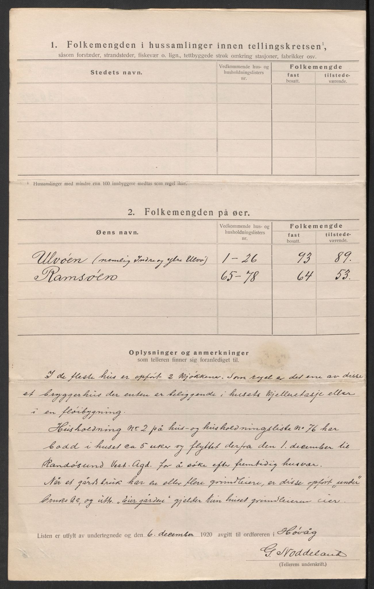 SAK, 1920 census for Høvåg, 1920, p. 23