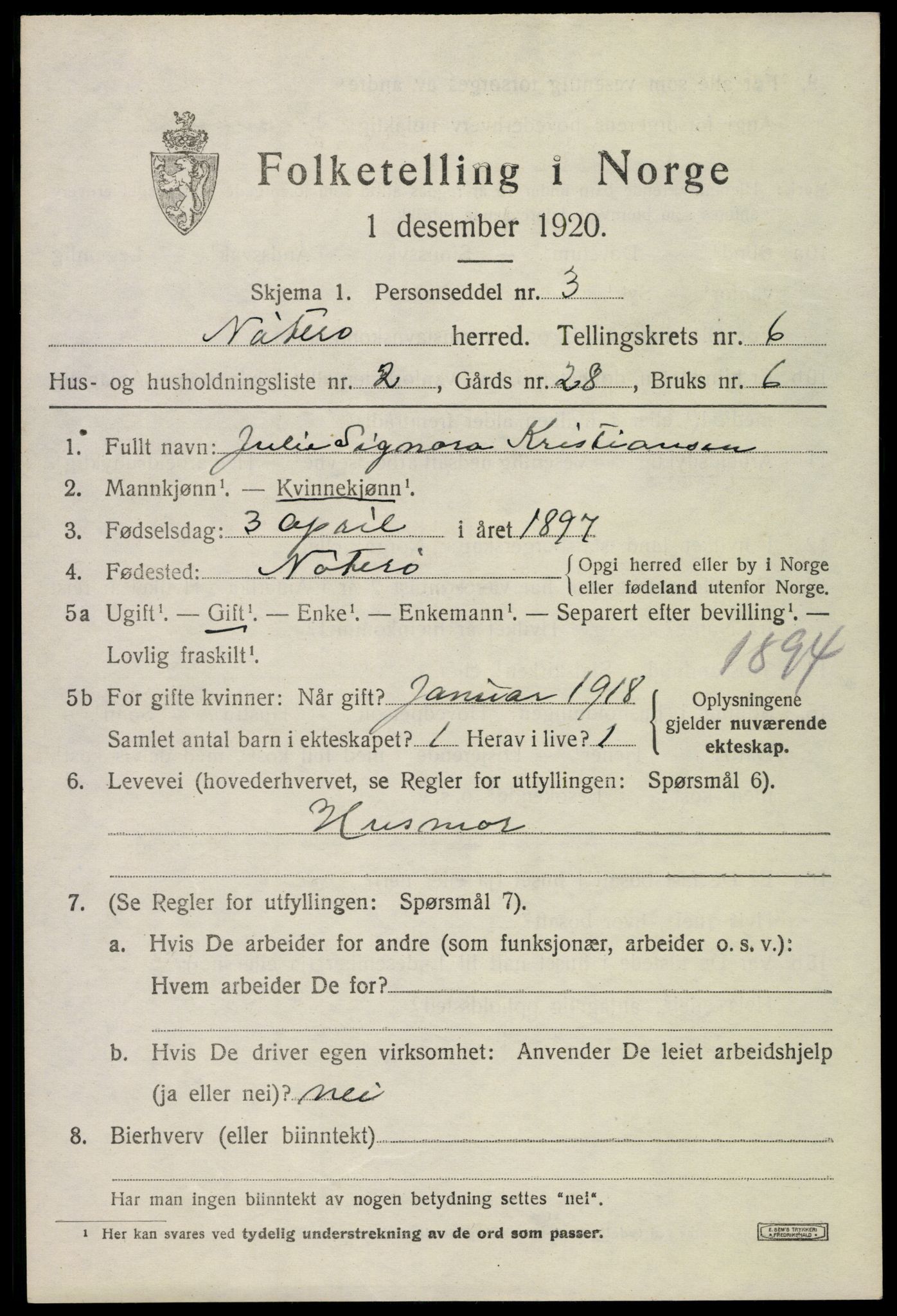 SAKO, 1920 census for Nøtterøy, 1920, p. 8455
