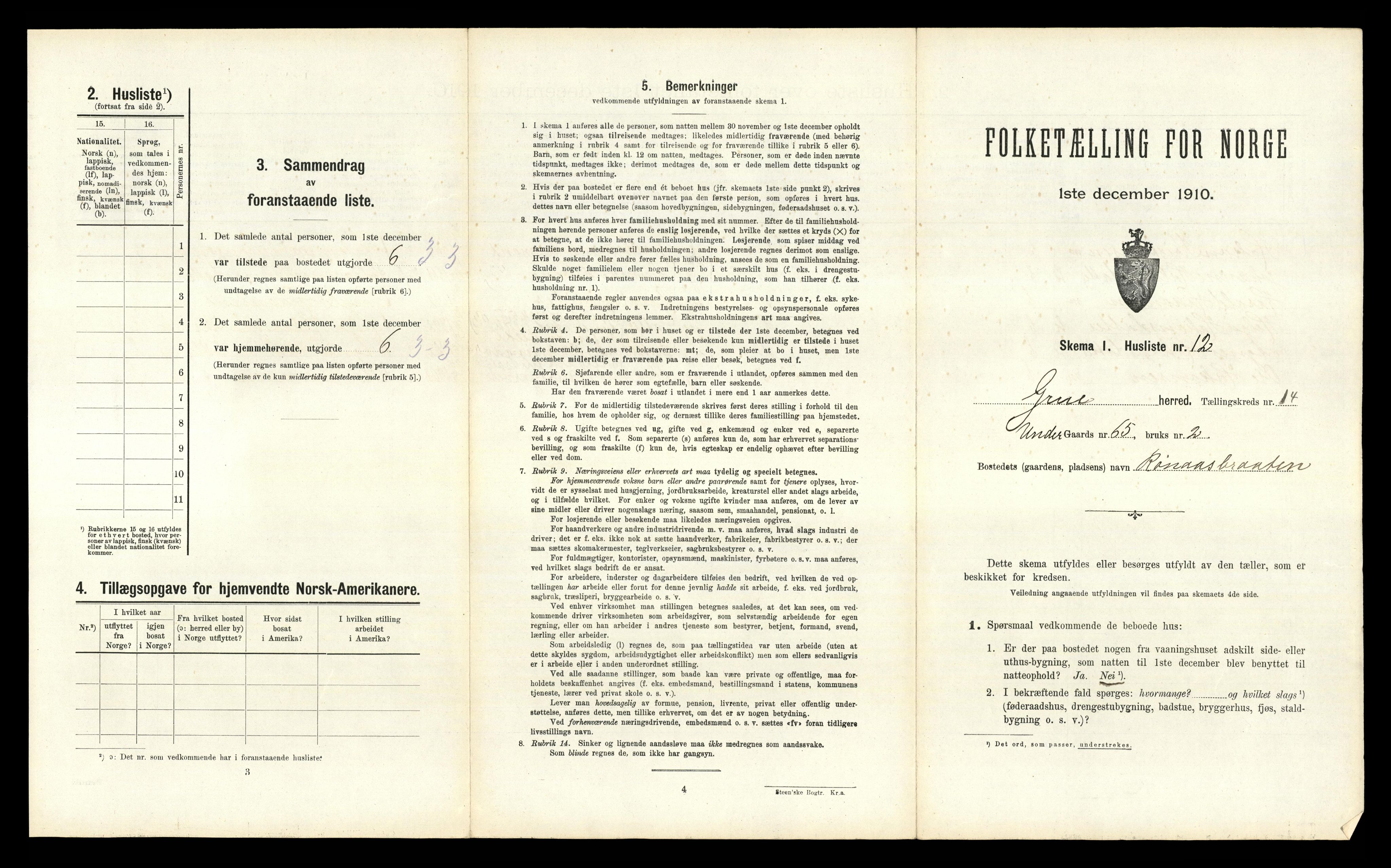 RA, 1910 census for Grue, 1910, p. 1723