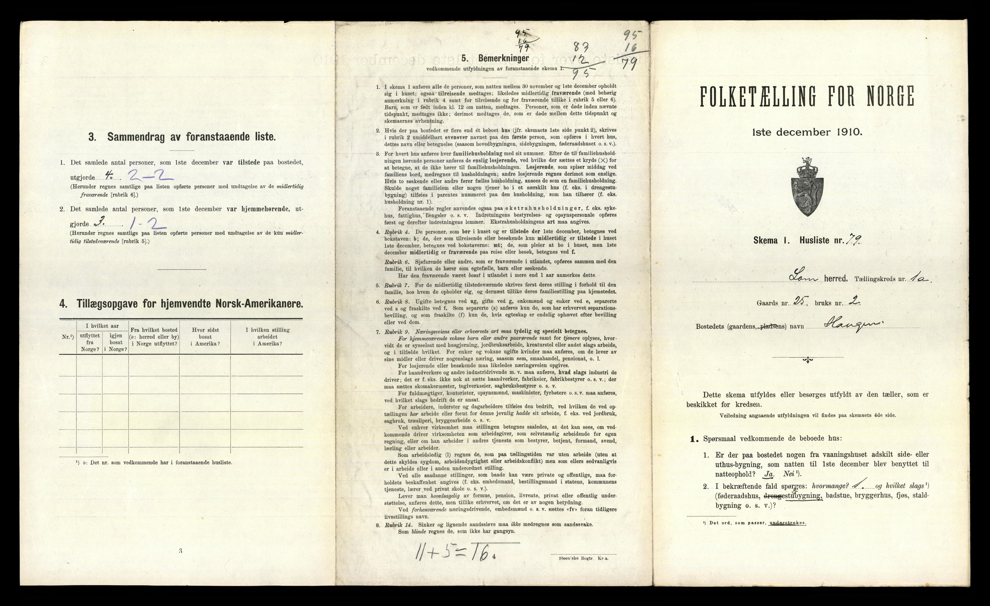 RA, 1910 census for Lom, 1910, p. 189