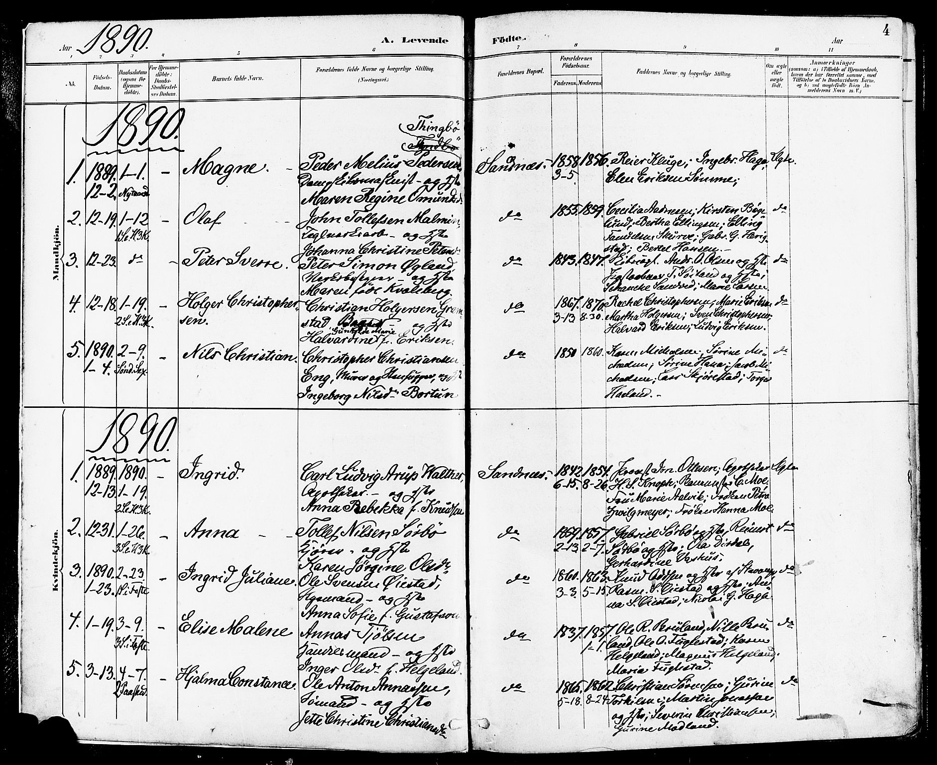Høyland sokneprestkontor, SAST/A-101799/001/30BA/L0014: Parish register (official) no. A 12, 1890-1898, p. 4