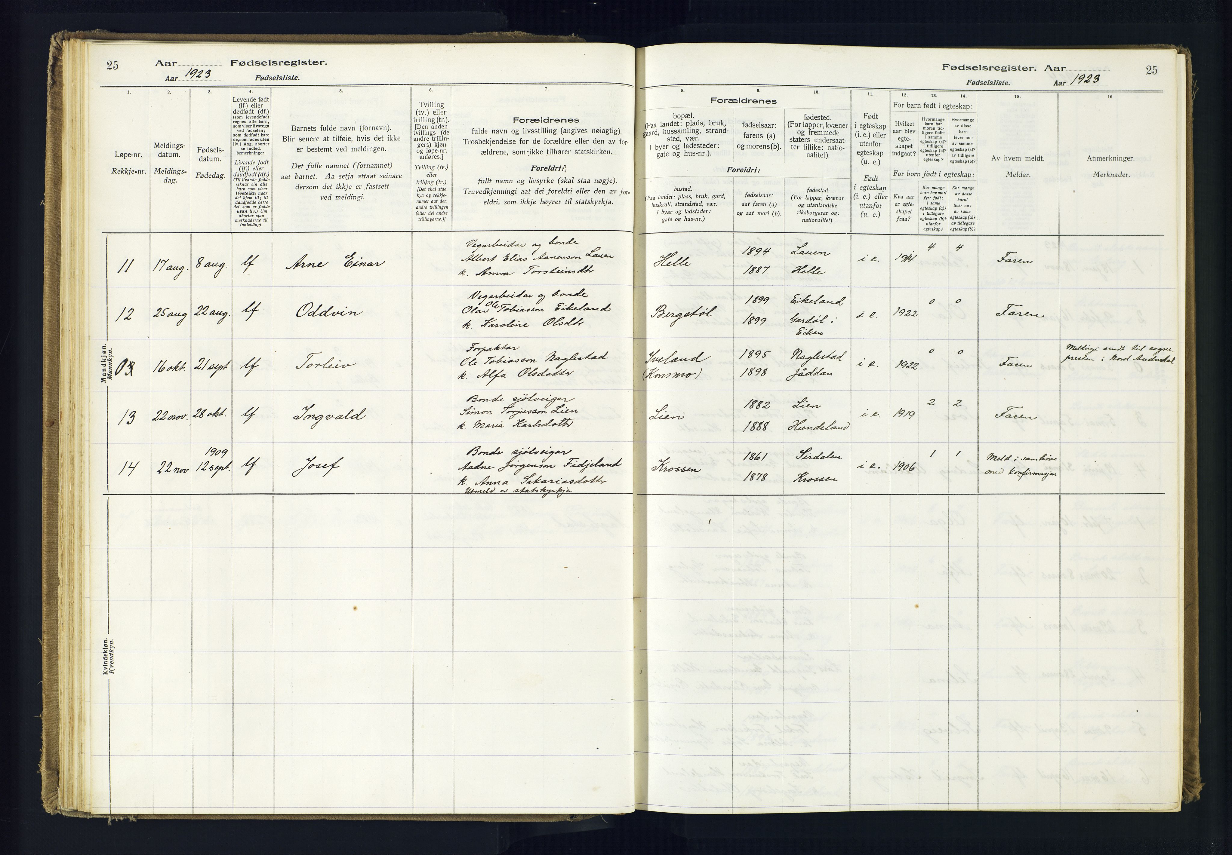 Hægebostad sokneprestkontor, SAK/1111-0024/J/Ja/L0001: Birth register no. II.6.7, 1916-1982, p. 25