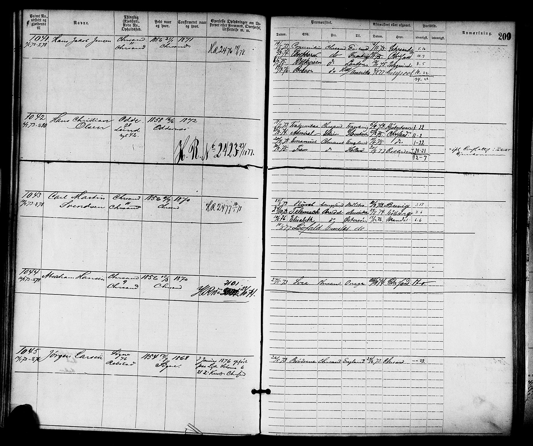 Kristiansand mønstringskrets, SAK/2031-0015/F/Fa/L0005: Annotasjonsrulle nr 1-1920 med register, I-3, 1870-1880, p. 253