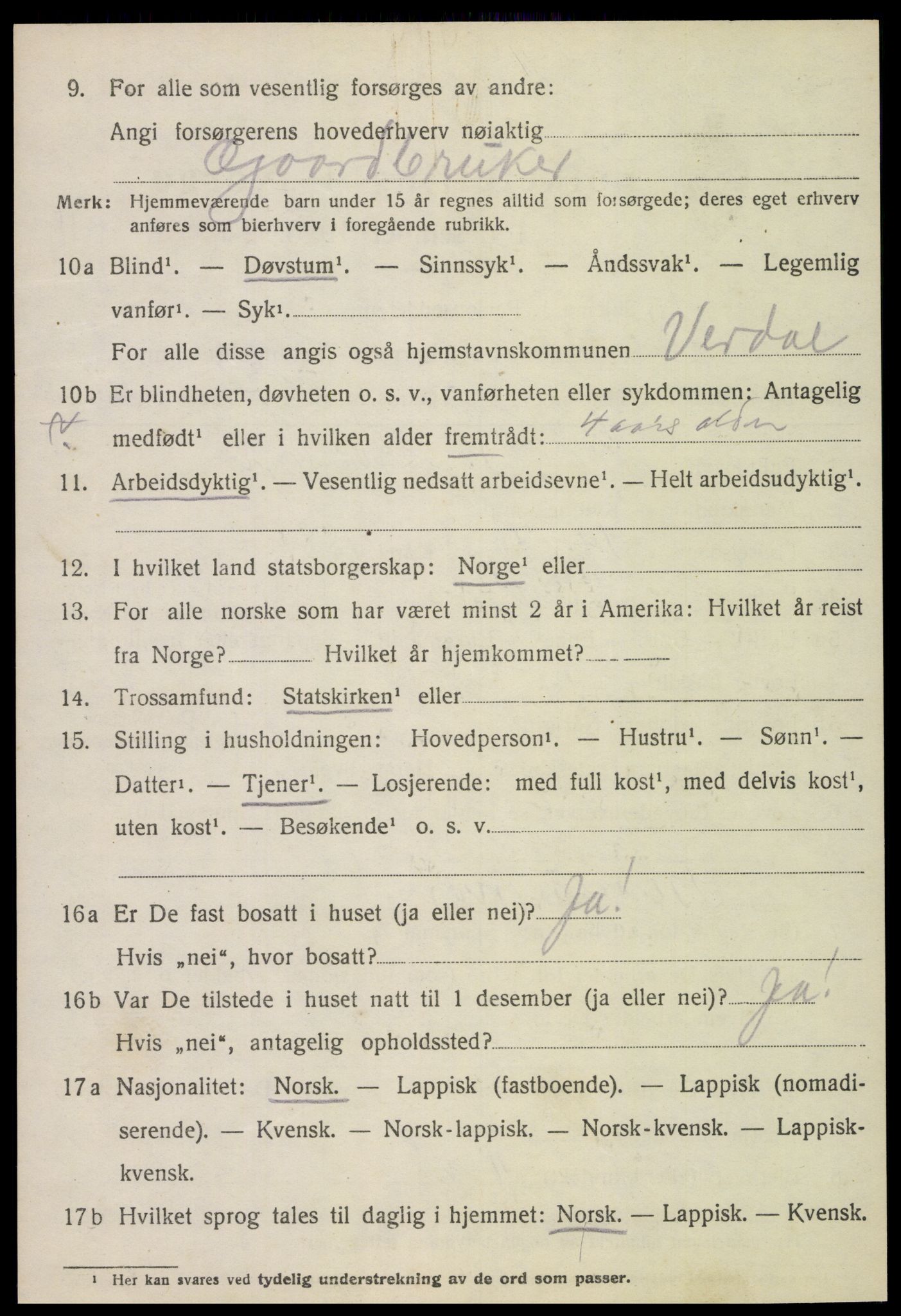 SAT, 1920 census for Verdal, 1920, p. 14200