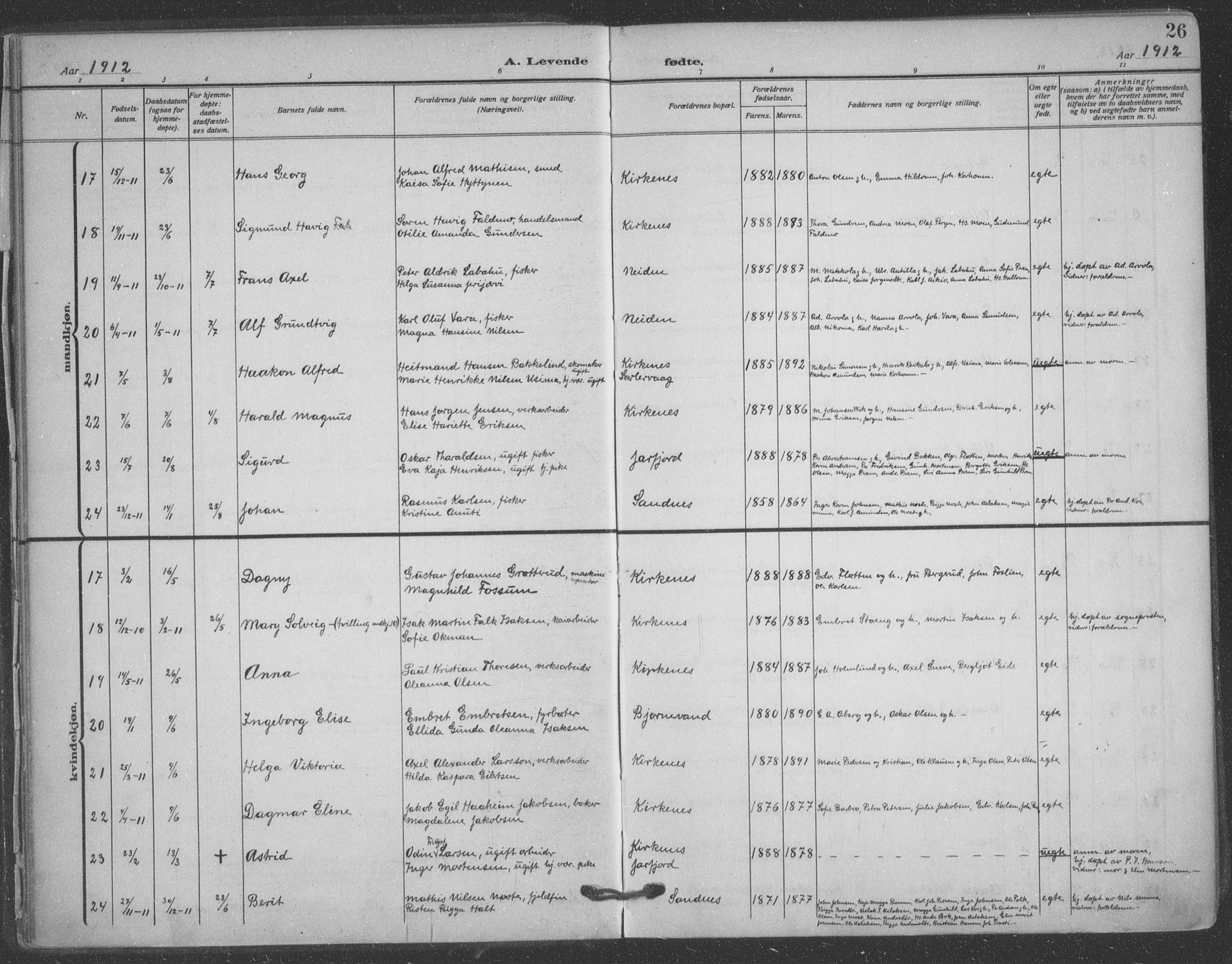 Sør-Varanger sokneprestkontor, AV/SATØ-S-1331/H/Ha/L0005kirke: Parish register (official) no. 5, 1909-1919, p. 26