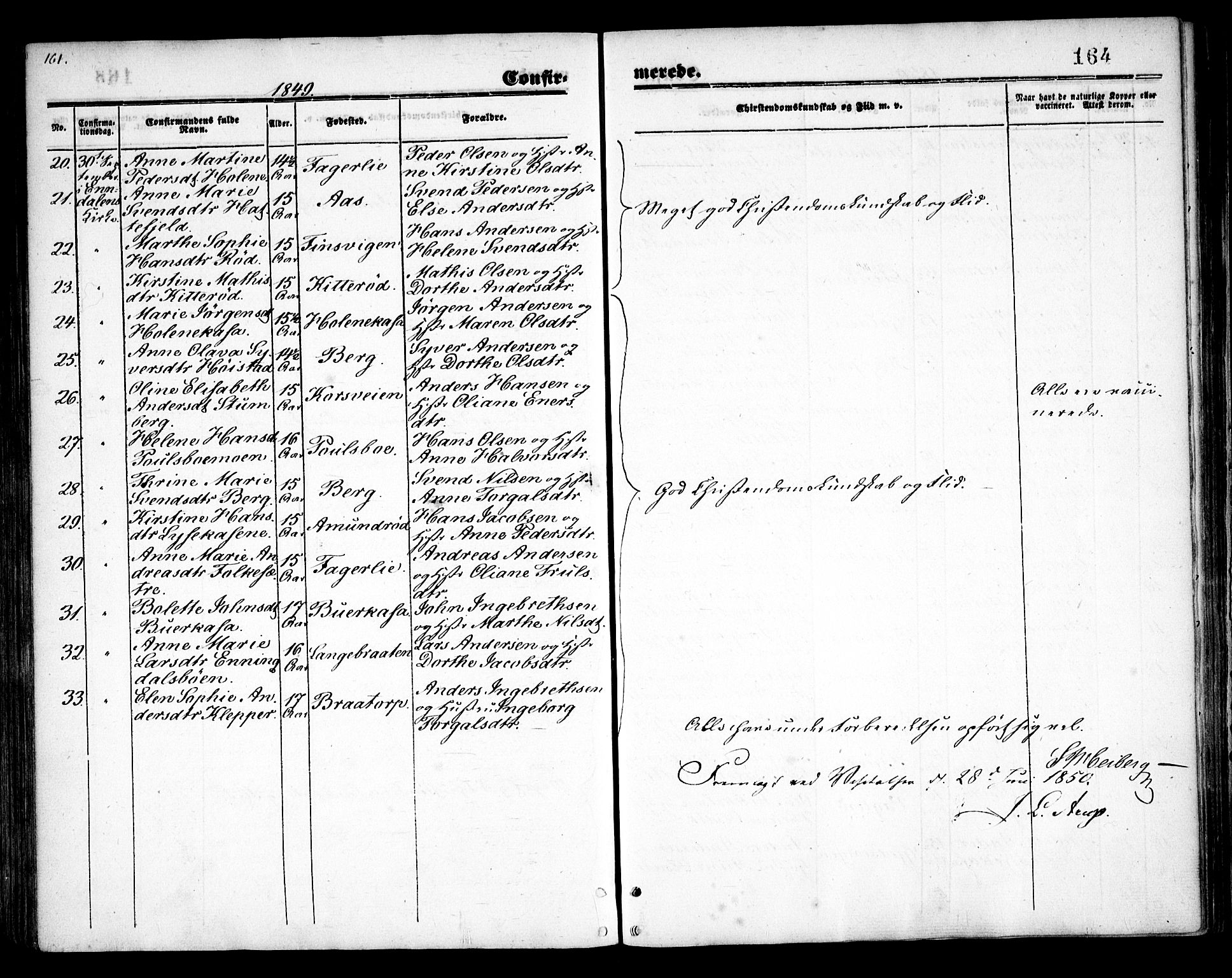 Idd prestekontor Kirkebøker, SAO/A-10911/F/Fc/L0004a: Parish register (official) no. III 4A, 1848-1860, p. 164