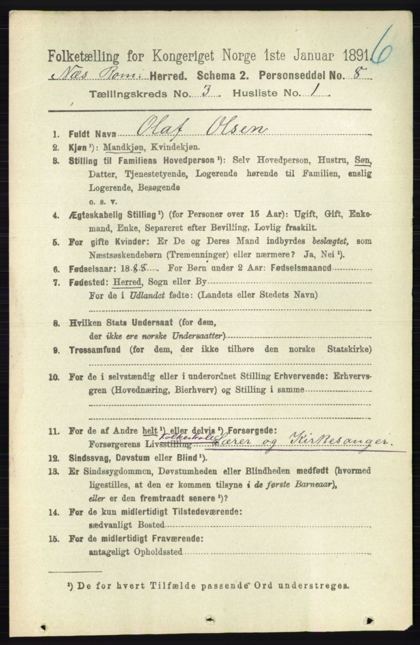 RA, 1891 census for 0236 Nes, 1891, p. 1584