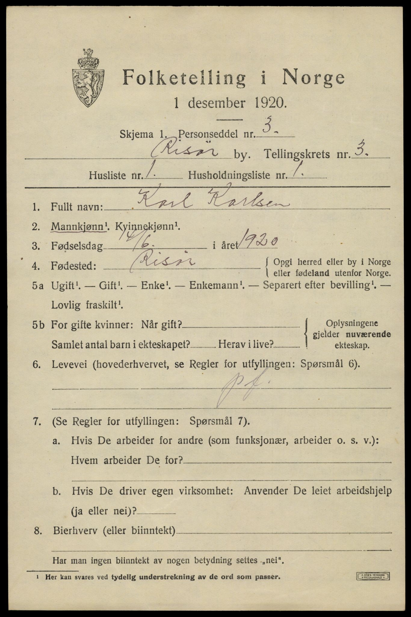 SAK, 1920 census for Risør, 1920, p. 7715