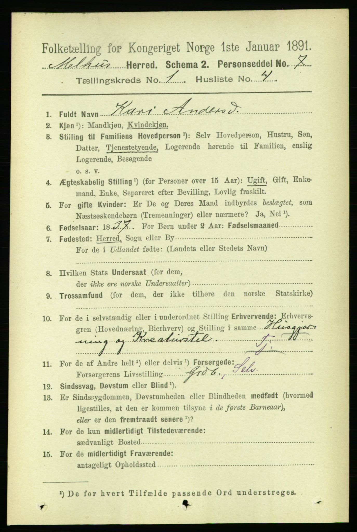 RA, 1891 census for 1653 Melhus, 1891, p. 130