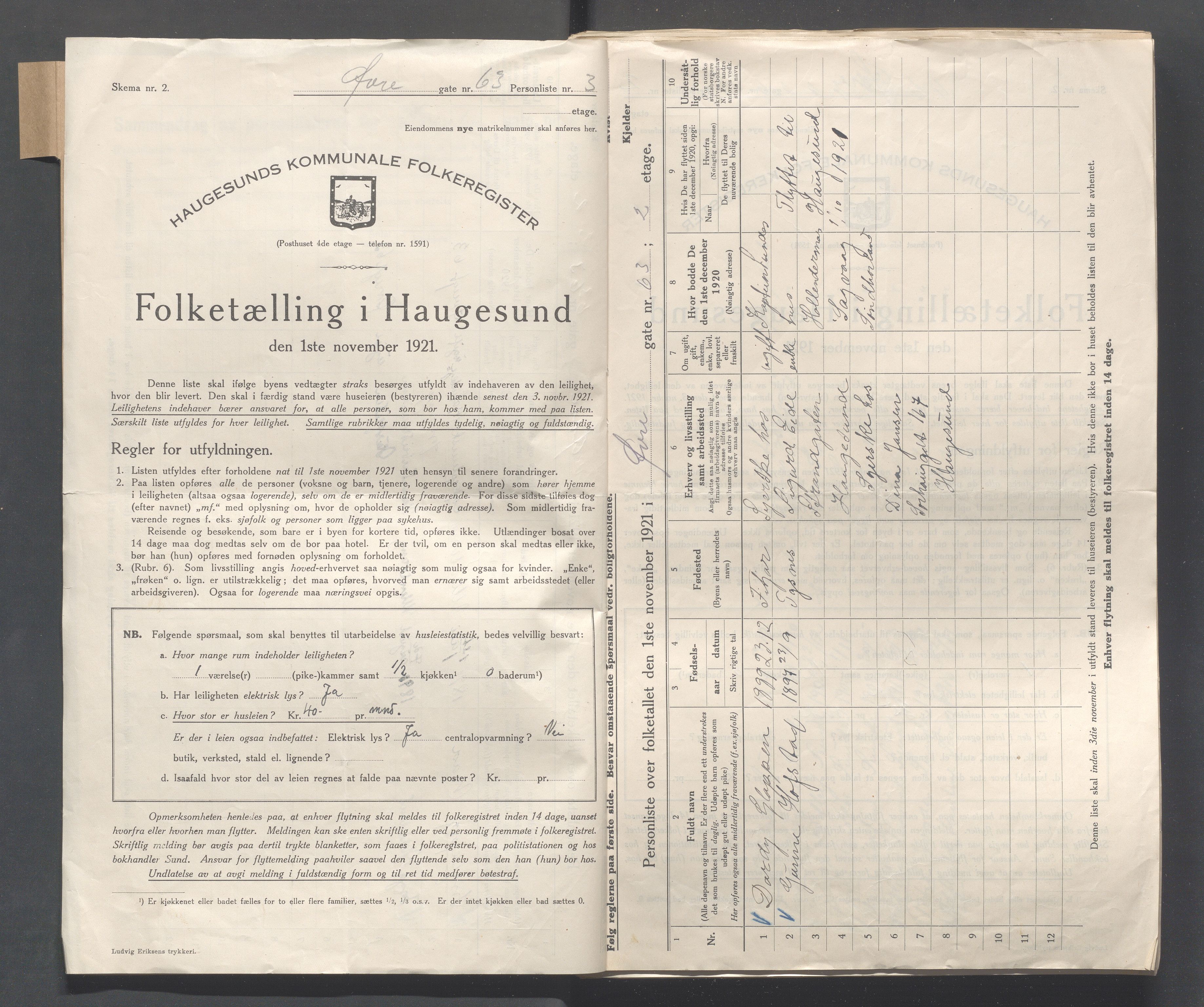 IKAR, Local census 1.11.1921 for Haugesund, 1921, p. 5545