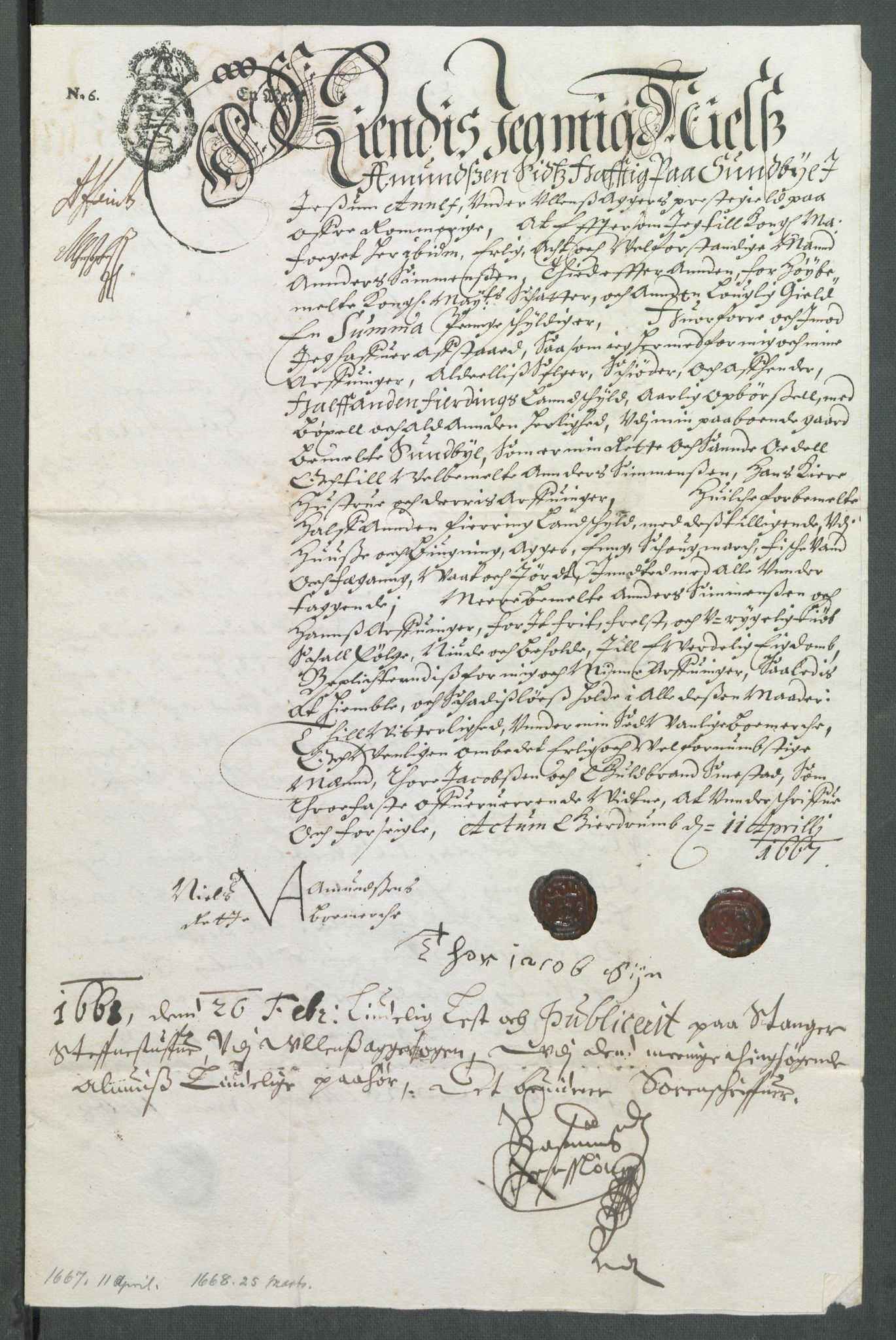 Riksarkivets diplomsamling, AV/RA-EA-5965/F02/L0171: Dokumenter, 1667-1670, p. 14