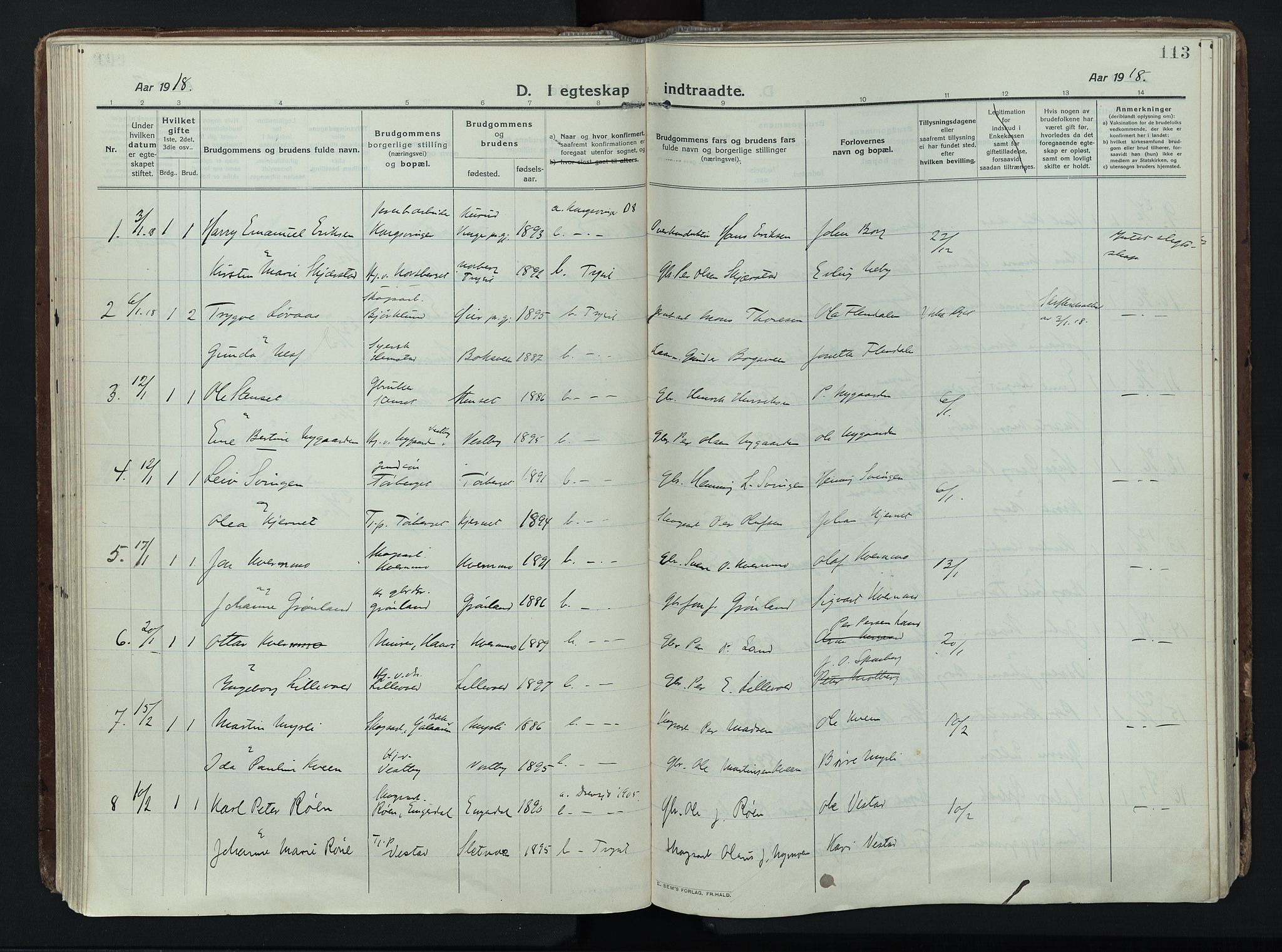 Trysil prestekontor, AV/SAH-PREST-046/H/Ha/Haa/L0014: Parish register (official) no. 14, 1912-1923, p. 113