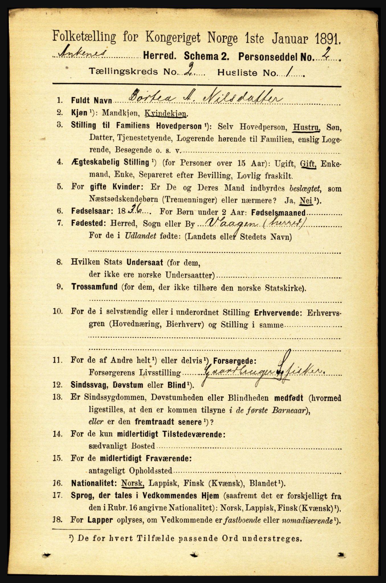 RA, 1891 census for 1855 Ankenes, 1891, p. 845