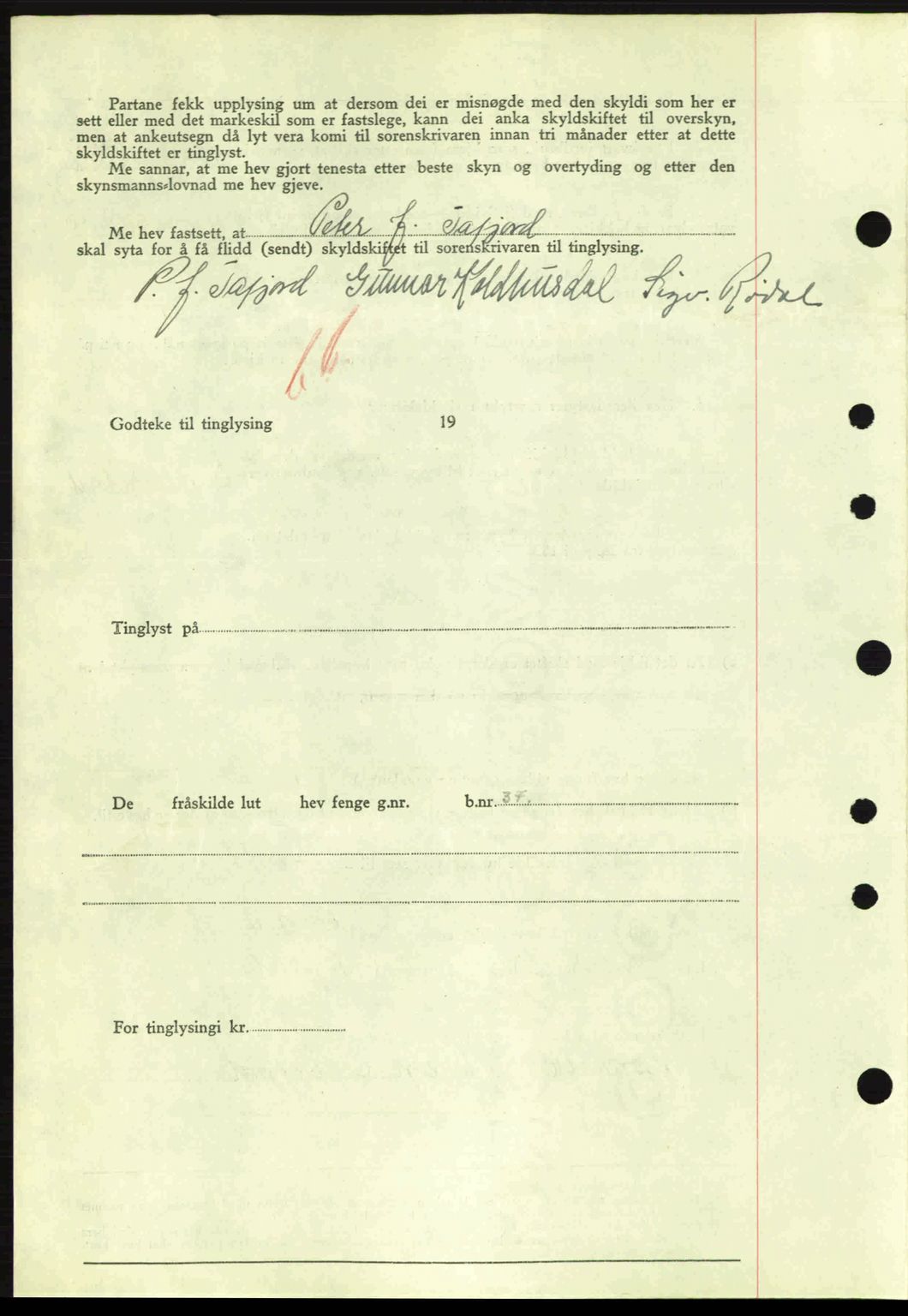 Nordre Sunnmøre sorenskriveri, SAT/A-0006/1/2/2C/2Ca: Mortgage book no. A11, 1941-1941, Diary no: : 930/1941