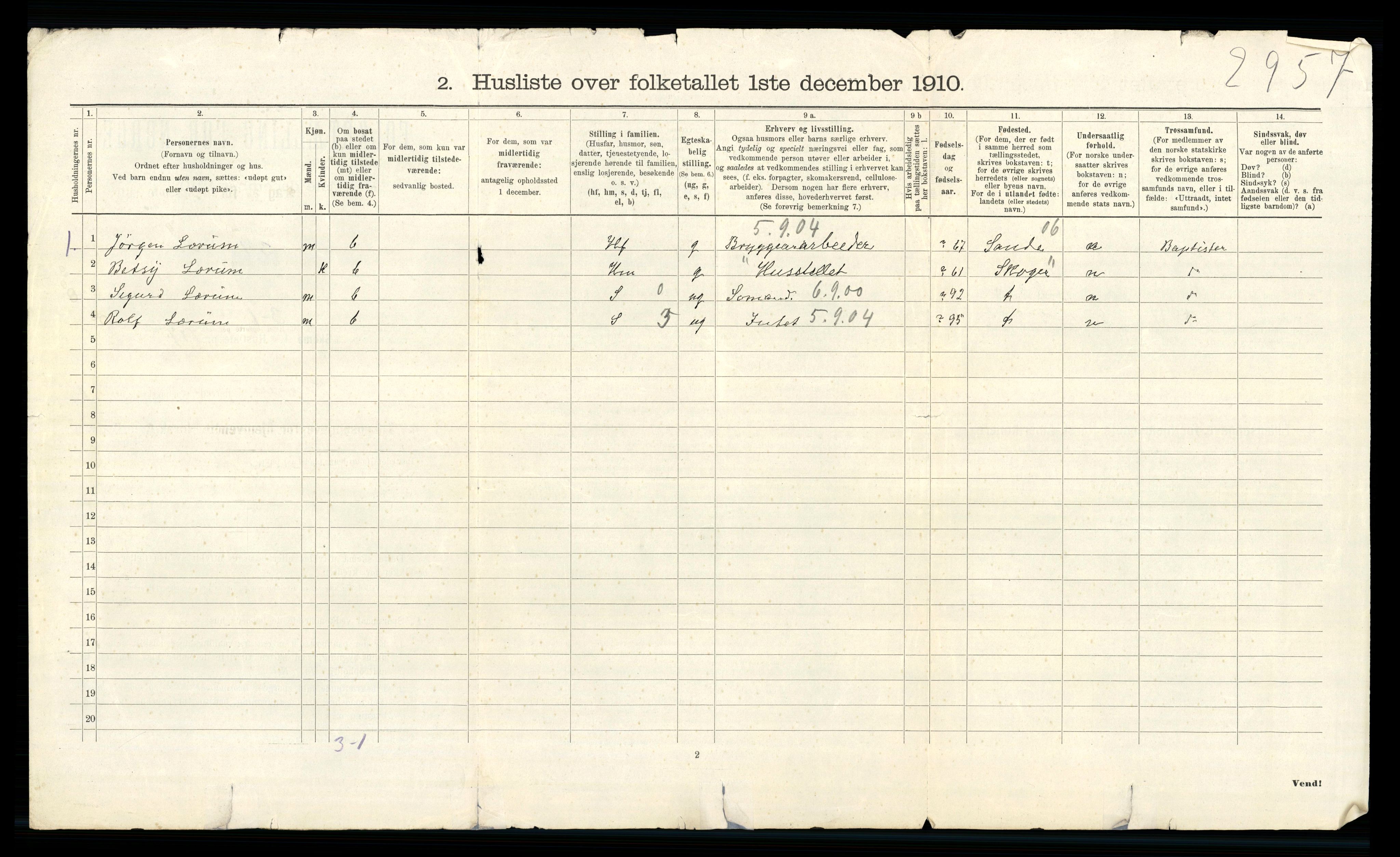 RA, 1910 census for Skoger, 1910, p. 585