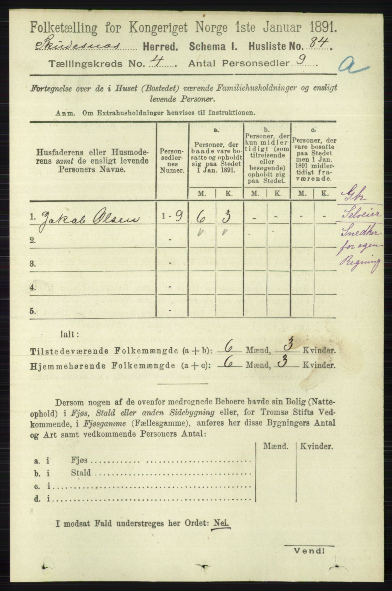 RA, 1891 census for 1150 Skudenes, 1891, p. 1856