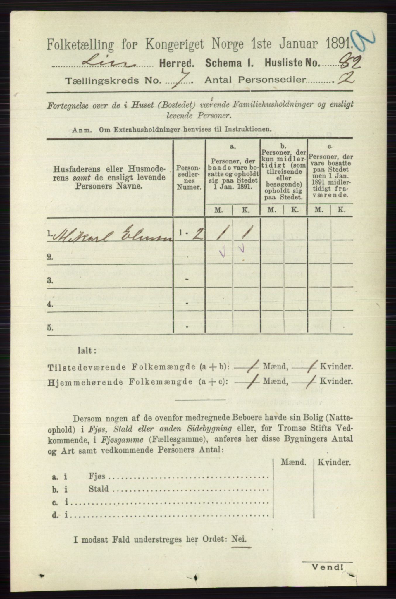 RA, 1891 census for 0626 Lier, 1891, p. 4518