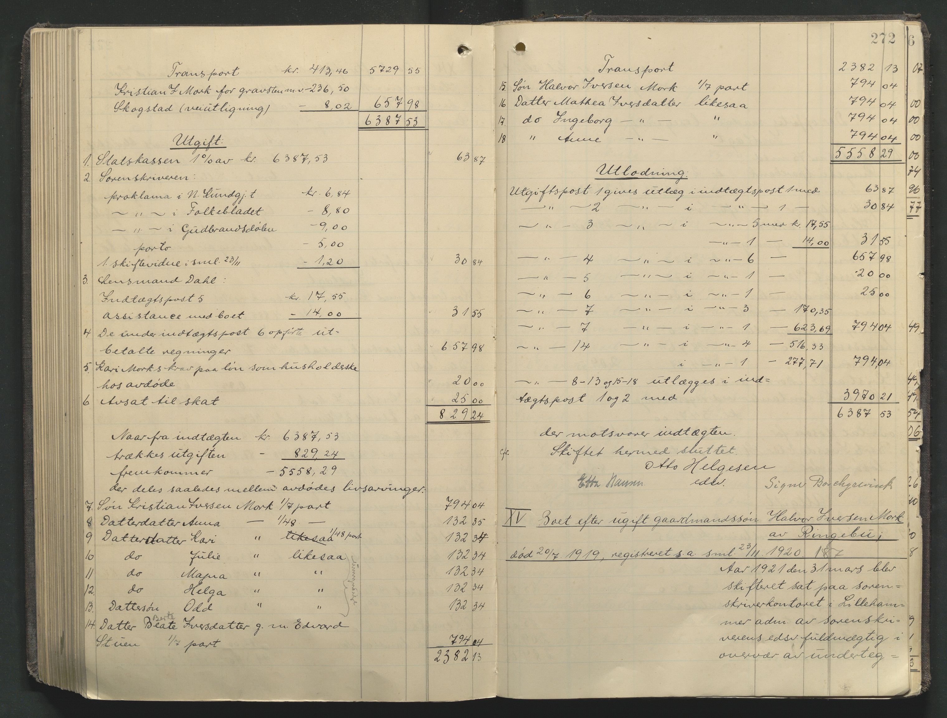 Sør-Gudbrandsdal tingrett, AV/SAH-TING-004/J/Ja/Jae/L0002: Skifteutlodningsprotokoll - landet, 1912-1921, p. 272