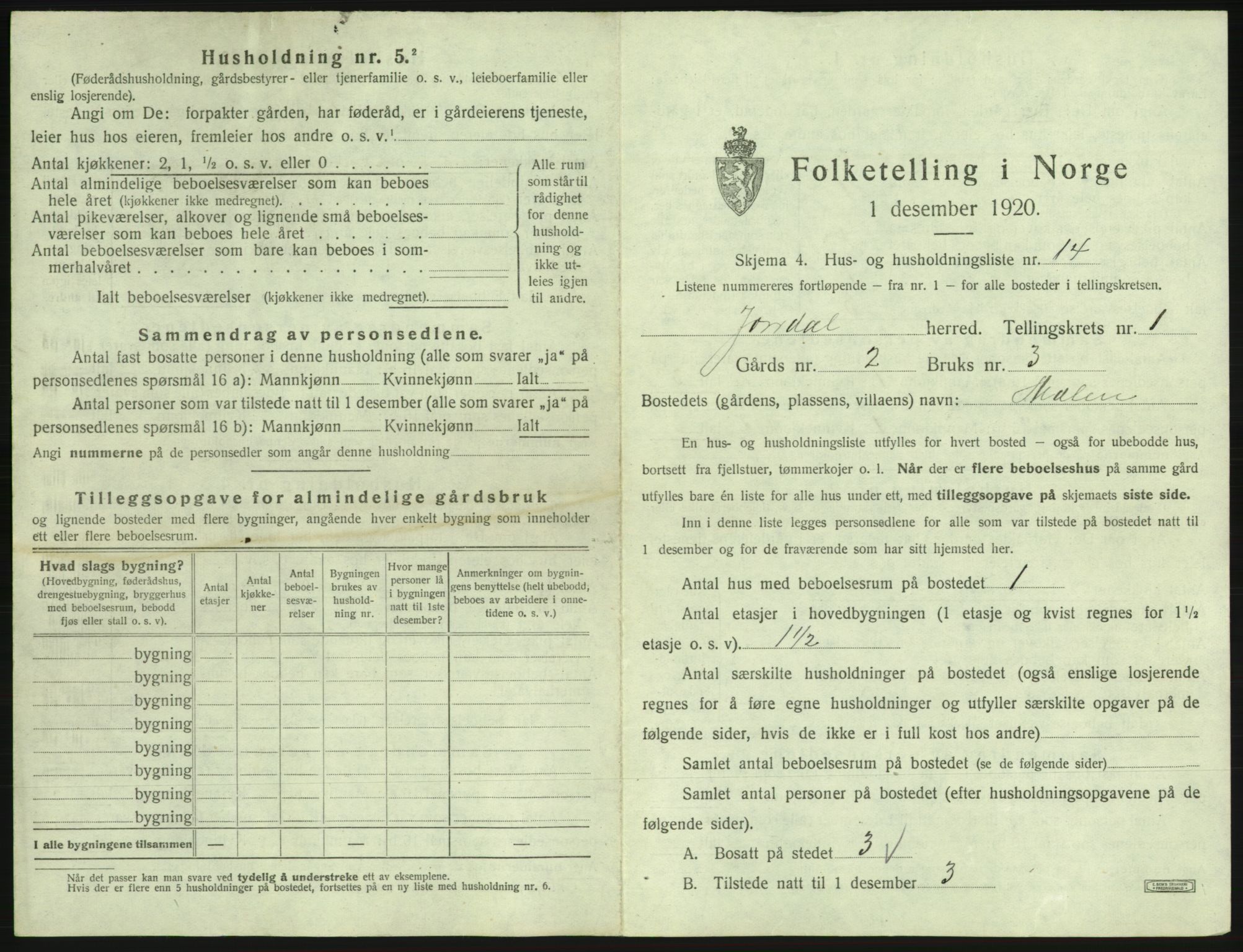 SAB, 1920 census for Jondal, 1920, p. 57