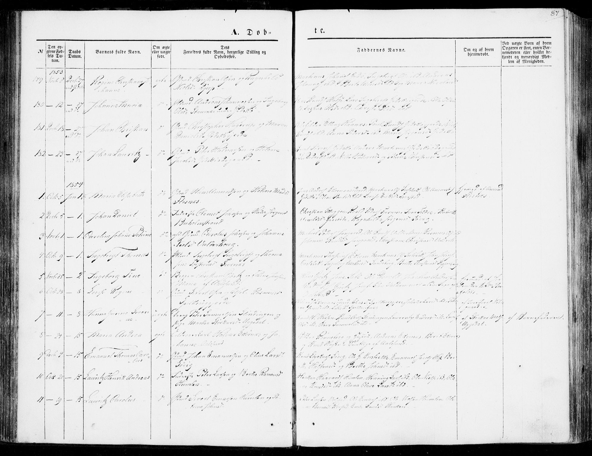 Ministerialprotokoller, klokkerbøker og fødselsregistre - Møre og Romsdal, AV/SAT-A-1454/528/L0397: Parish register (official) no. 528A08, 1848-1858, p. 87