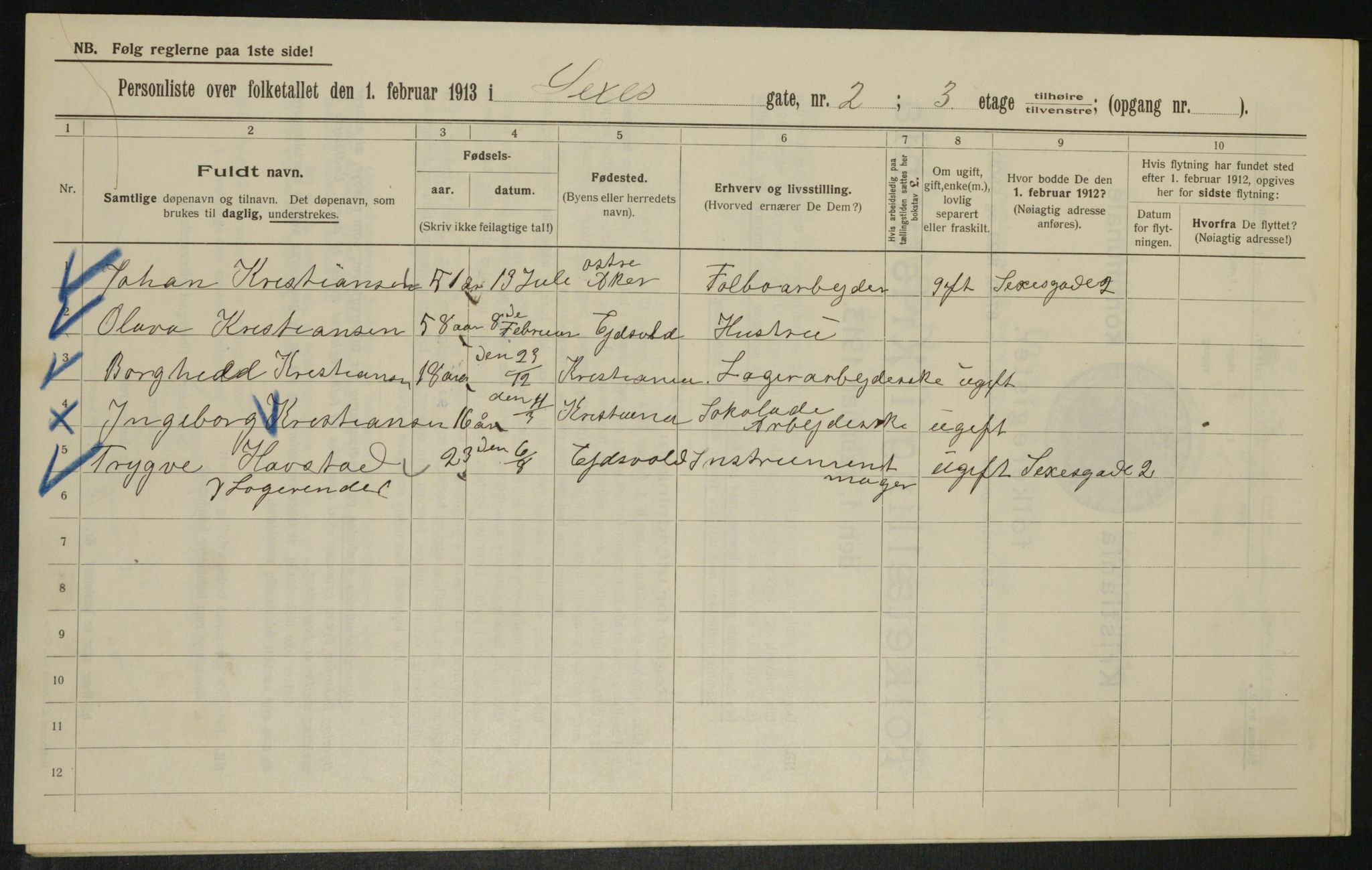 OBA, Municipal Census 1913 for Kristiania, 1913, p. 94608