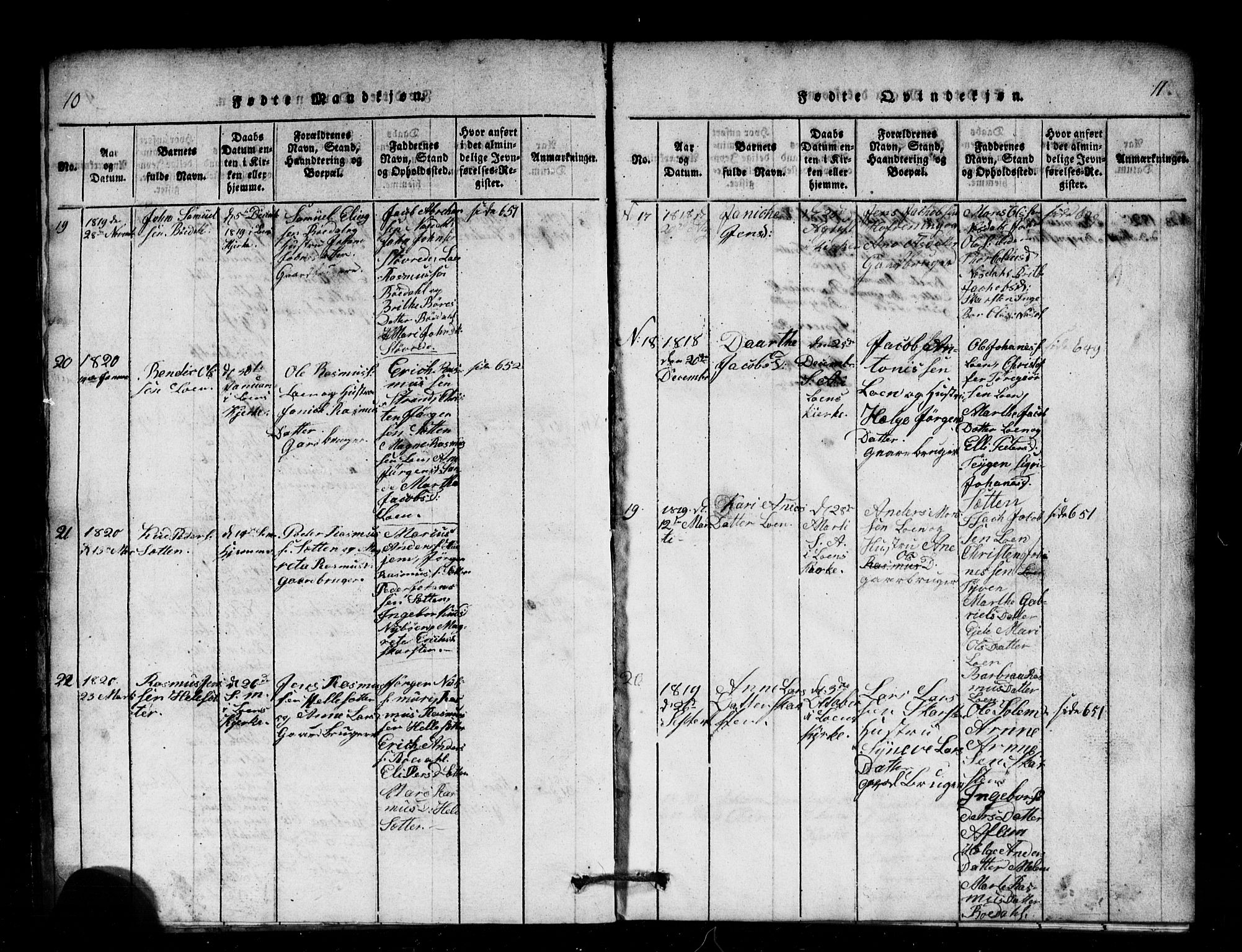 Innvik sokneprestembete, AV/SAB-A-80501: Parish register (copy) no. B 1, 1815-1820, p. 10-11