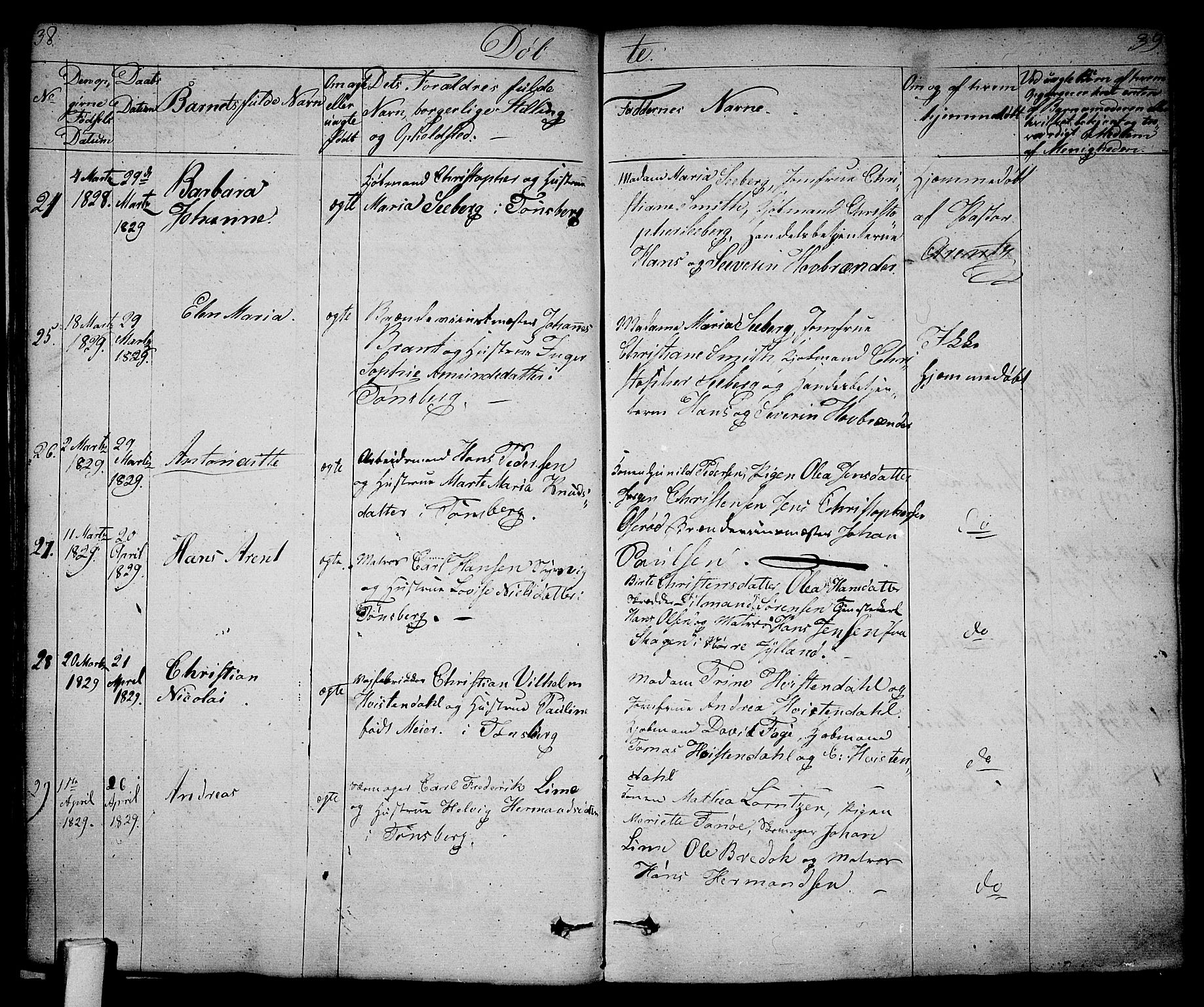 Tønsberg kirkebøker, AV/SAKO-A-330/F/Fa/L0005: Parish register (official) no. I 5, 1827-1836, p. 38-39