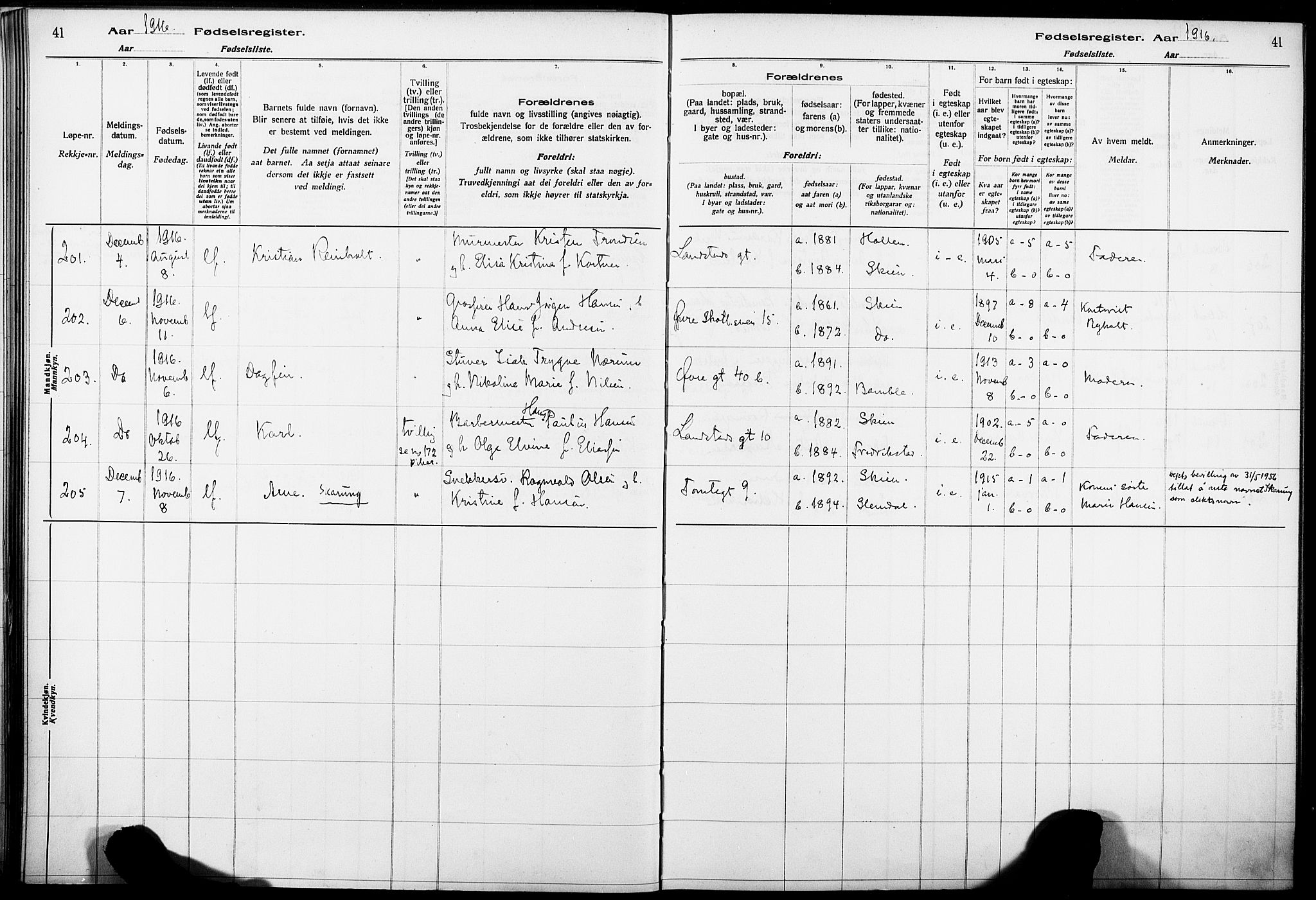 Skien kirkebøker, AV/SAKO-A-302/J/Ja/L0001: Birth register no. 1, 1916-1920, p. 41