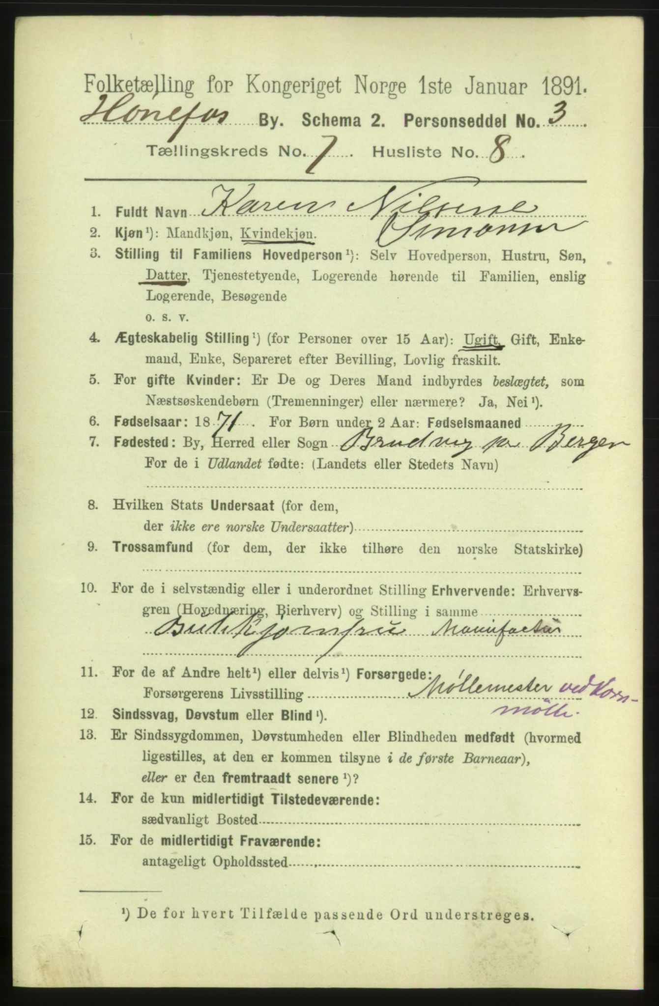 RA, 1891 census for 0601 Hønefoss, 1891, p. 1235