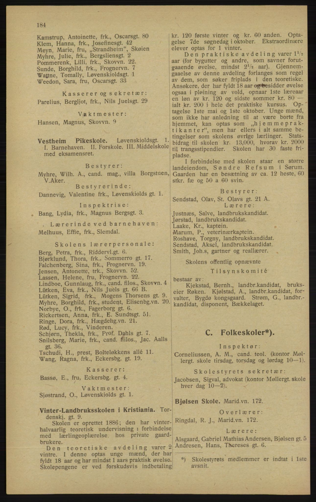 Kristiania/Oslo adressebok, PUBL/-, 1913, p. 186