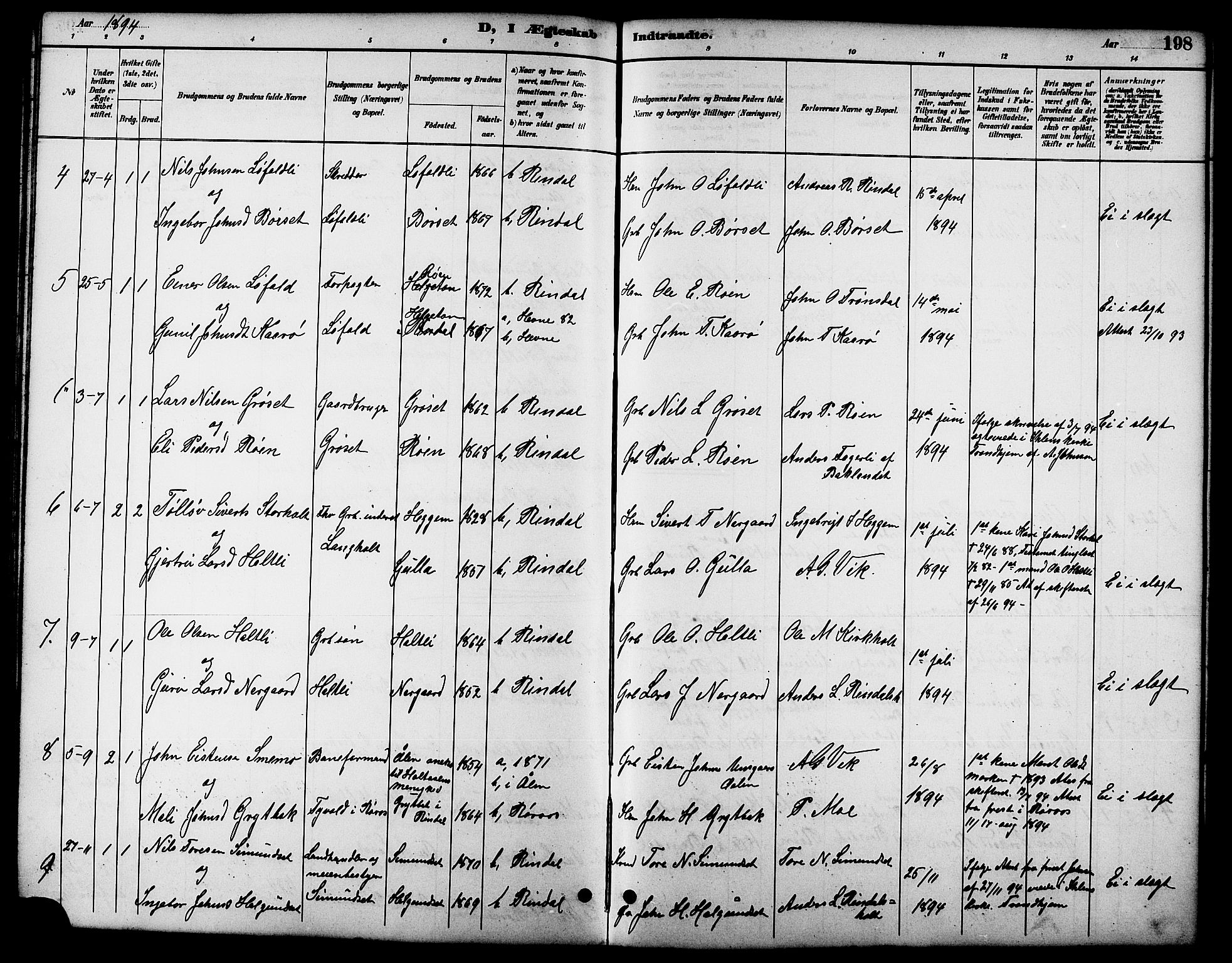 Ministerialprotokoller, klokkerbøker og fødselsregistre - Møre og Romsdal, SAT/A-1454/598/L1078: Parish register (copy) no. 598C03, 1892-1909, p. 198