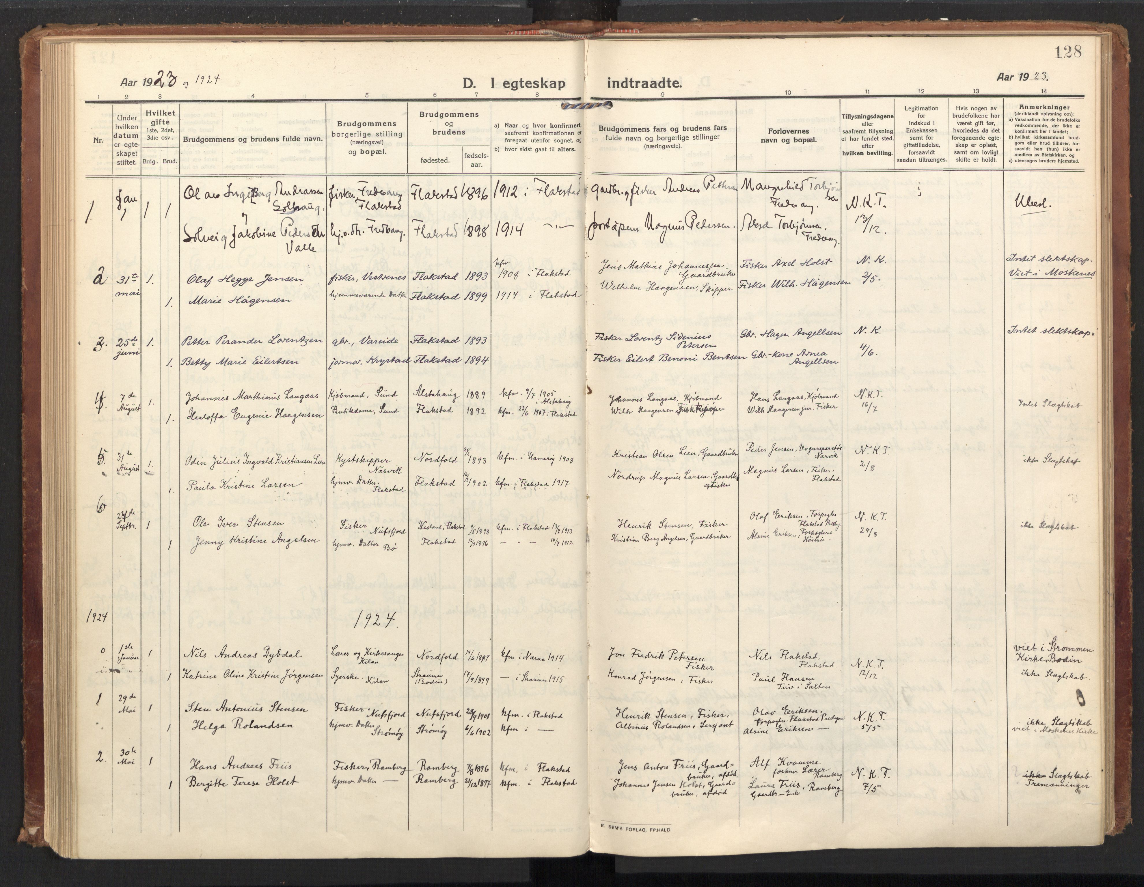 Ministerialprotokoller, klokkerbøker og fødselsregistre - Nordland, SAT/A-1459/885/L1210: Parish register (official) no. 885A10, 1916-1926, p. 128