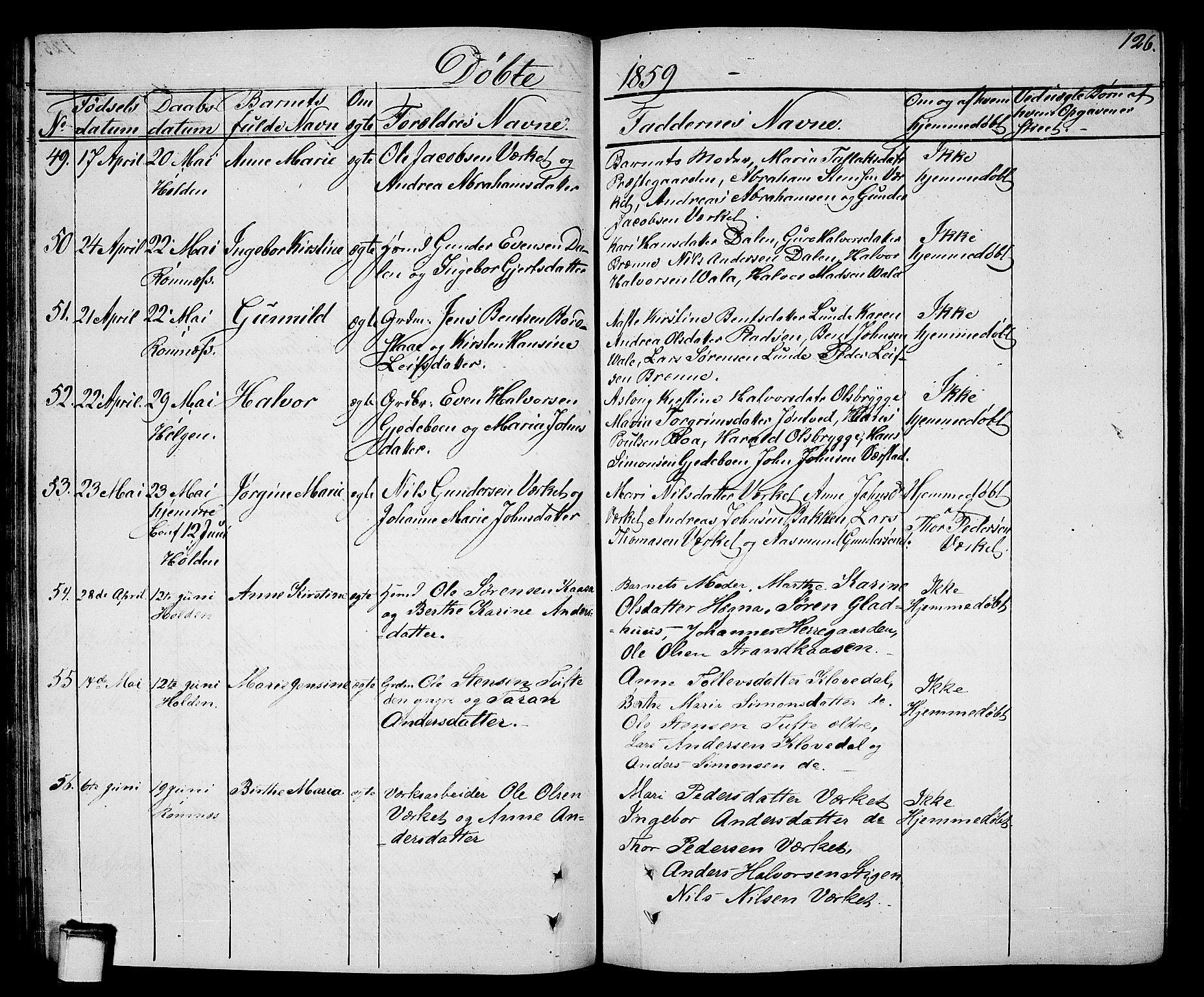 Holla kirkebøker, SAKO/A-272/G/Ga/L0003: Parish register (copy) no. I 3, 1849-1866, p. 126