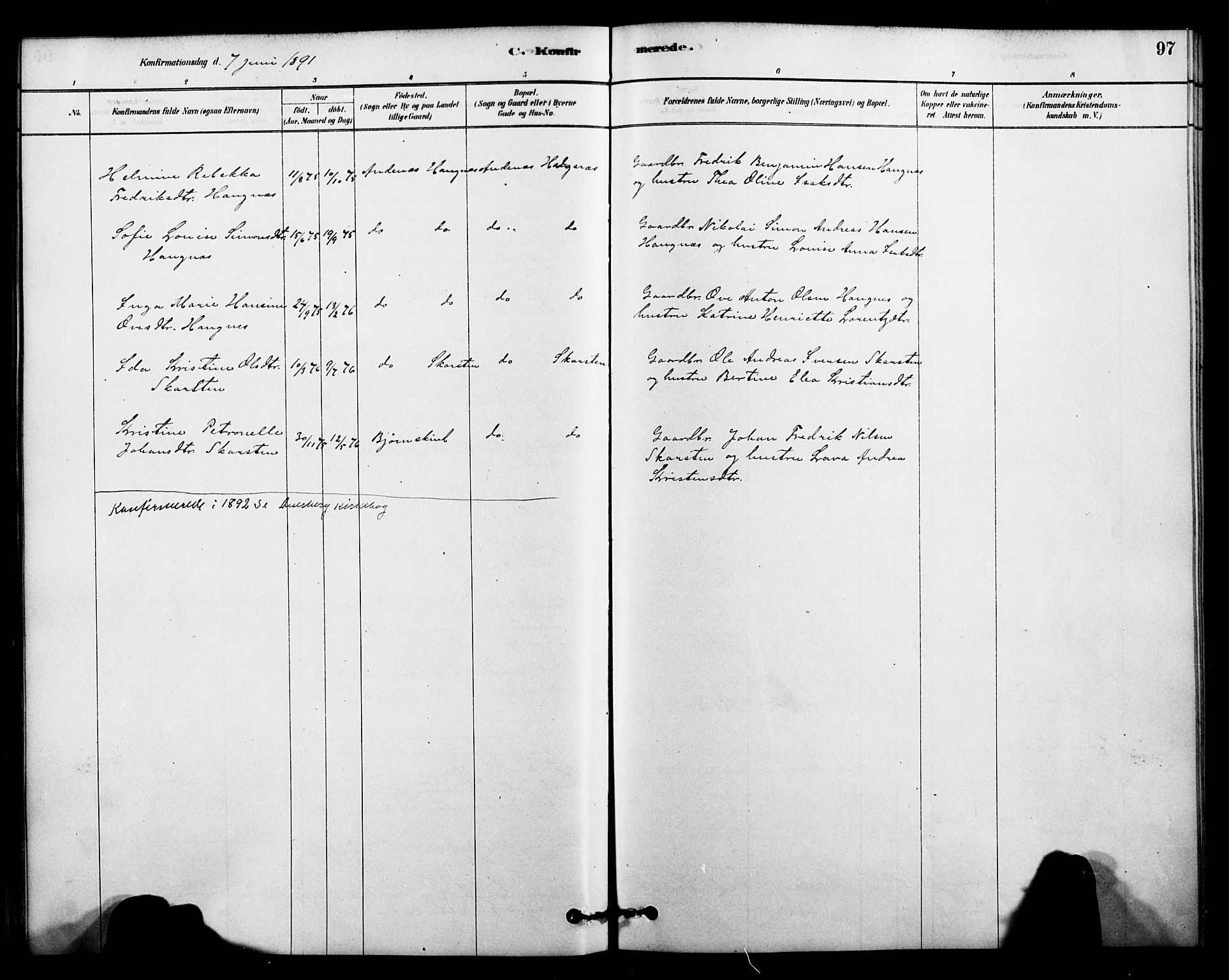 Ministerialprotokoller, klokkerbøker og fødselsregistre - Nordland, AV/SAT-A-1459/899/L1436: Parish register (official) no. 899A04, 1881-1896, p. 97