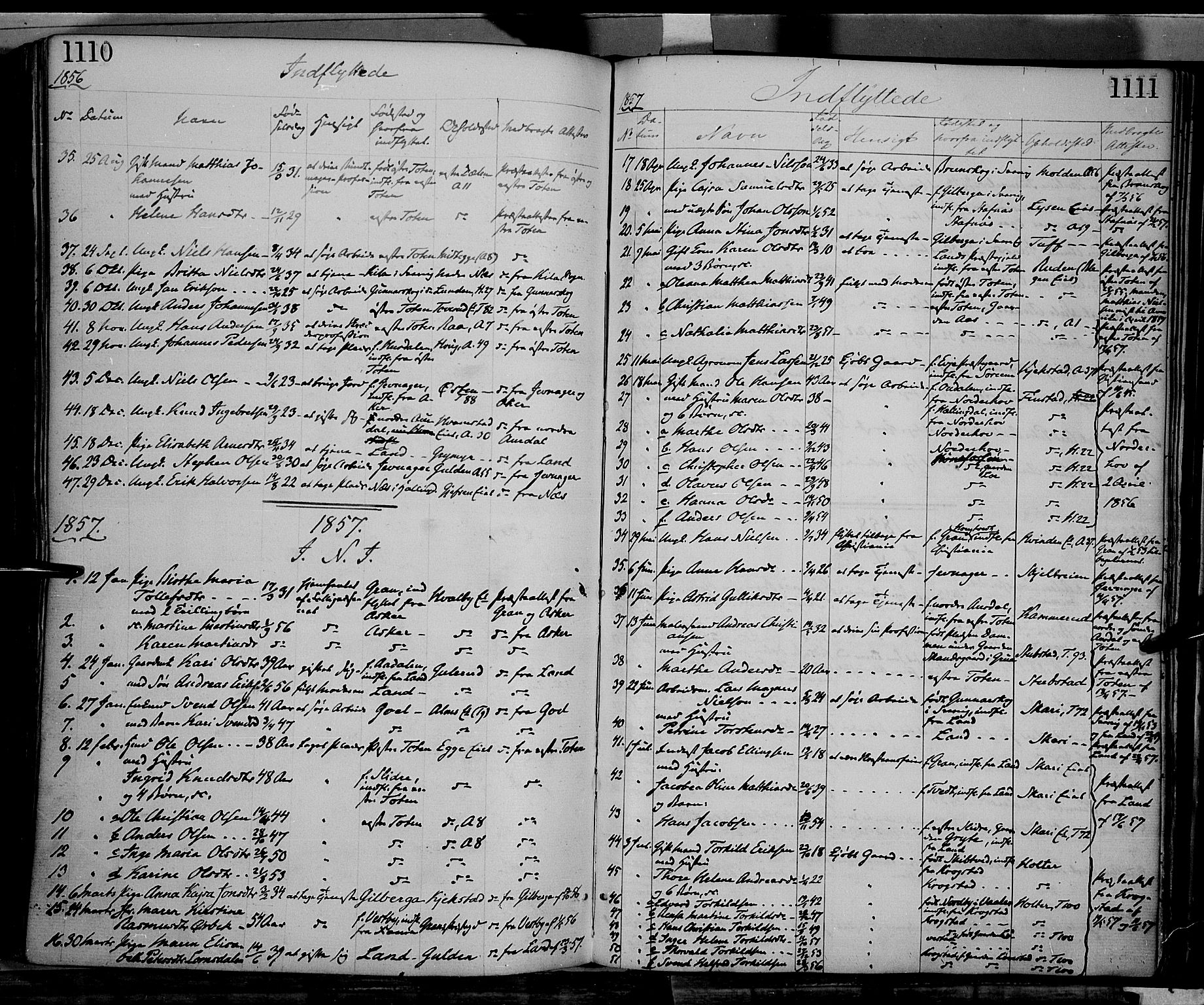 Gran prestekontor, SAH/PREST-112/H/Ha/Haa/L0012: Parish register (official) no. 12, 1856-1874, p. 1110-1111