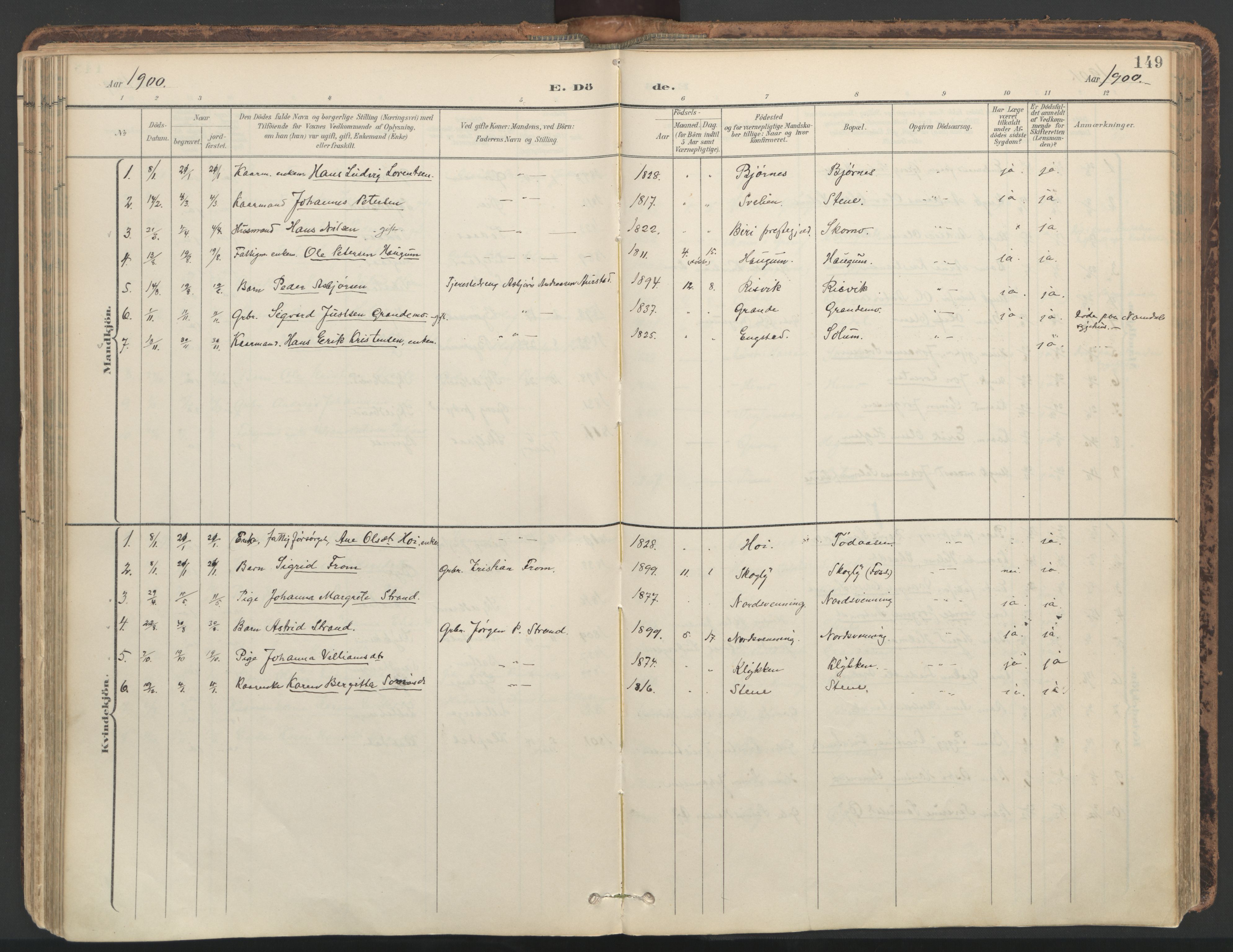 Ministerialprotokoller, klokkerbøker og fødselsregistre - Nord-Trøndelag, SAT/A-1458/764/L0556: Parish register (official) no. 764A11, 1897-1924, p. 149