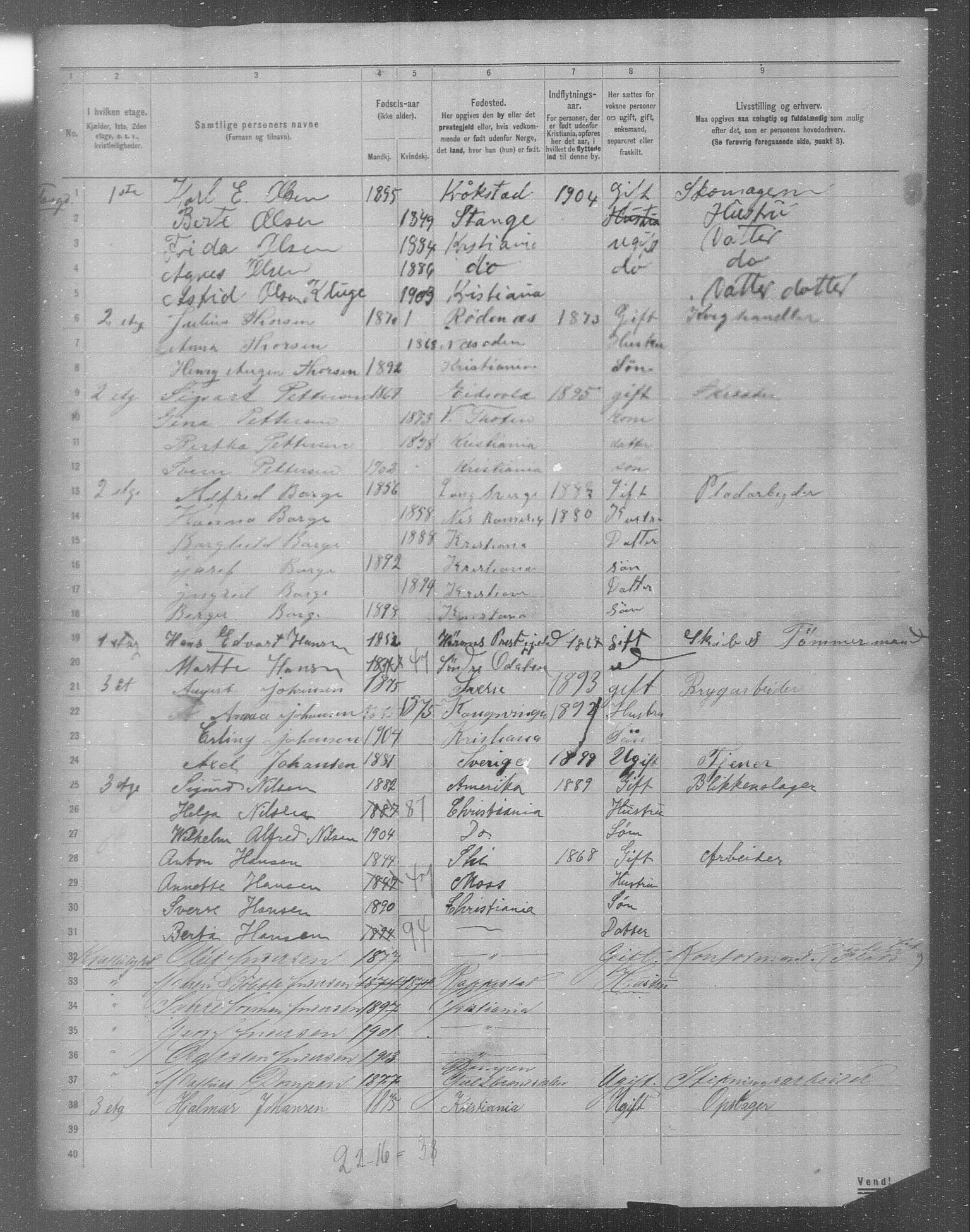 OBA, Municipal Census 1904 for Kristiania, 1904, p. 15490