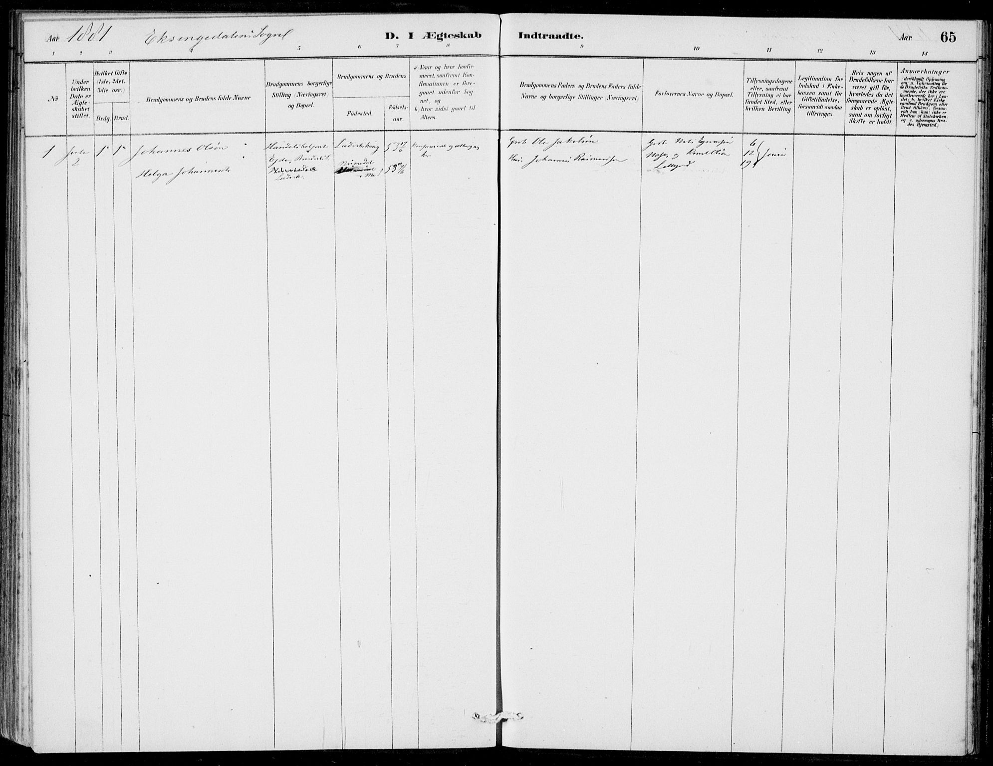 Hosanger sokneprestembete, AV/SAB-A-75801/H/Haa: Parish register (official) no. C  1, 1880-1900, p. 65